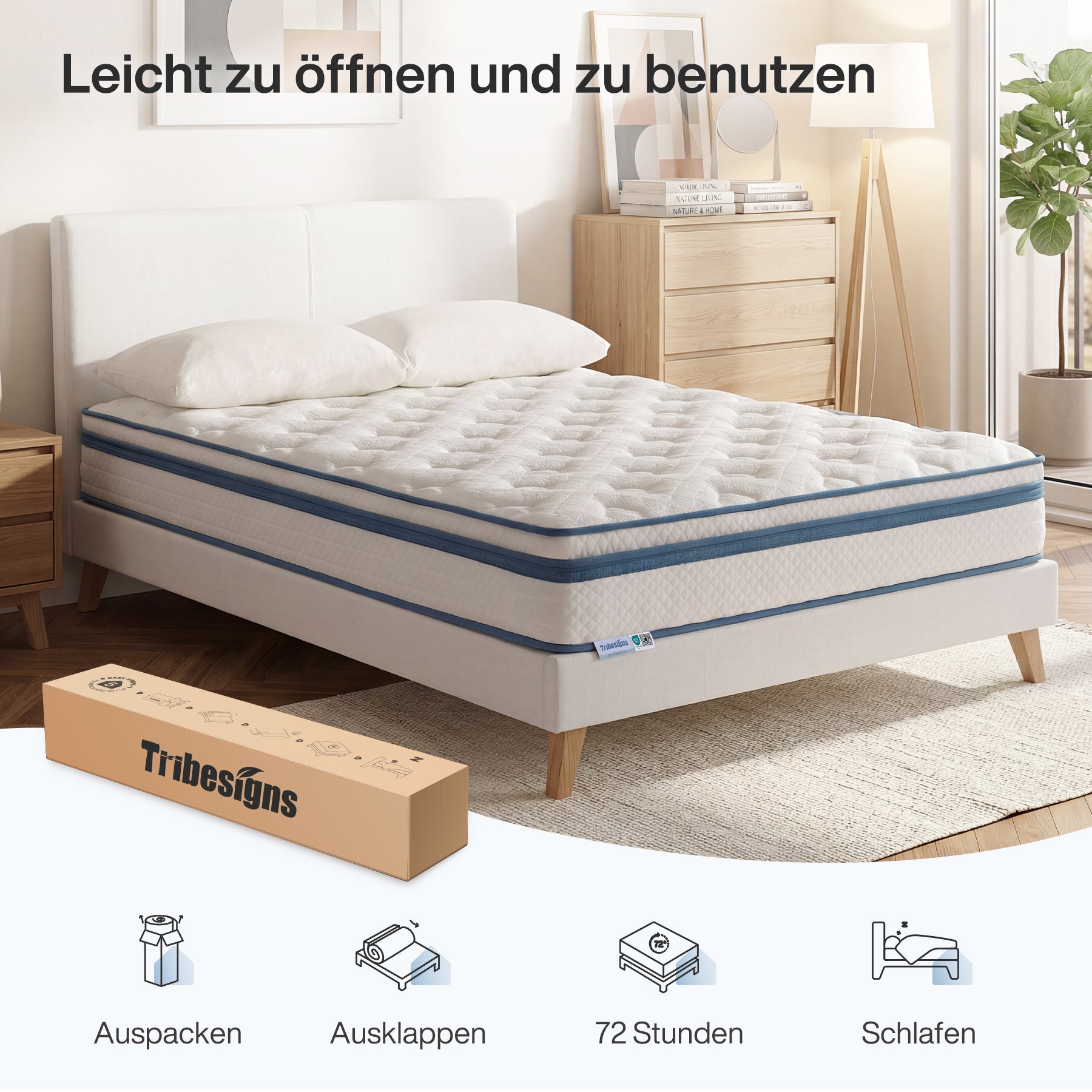Tribesigns Taschenfederkernmatratze H3 mittelfest, 7-Zonen Matratze mit Gel-Memory-Schaum & Lyocell Bezug