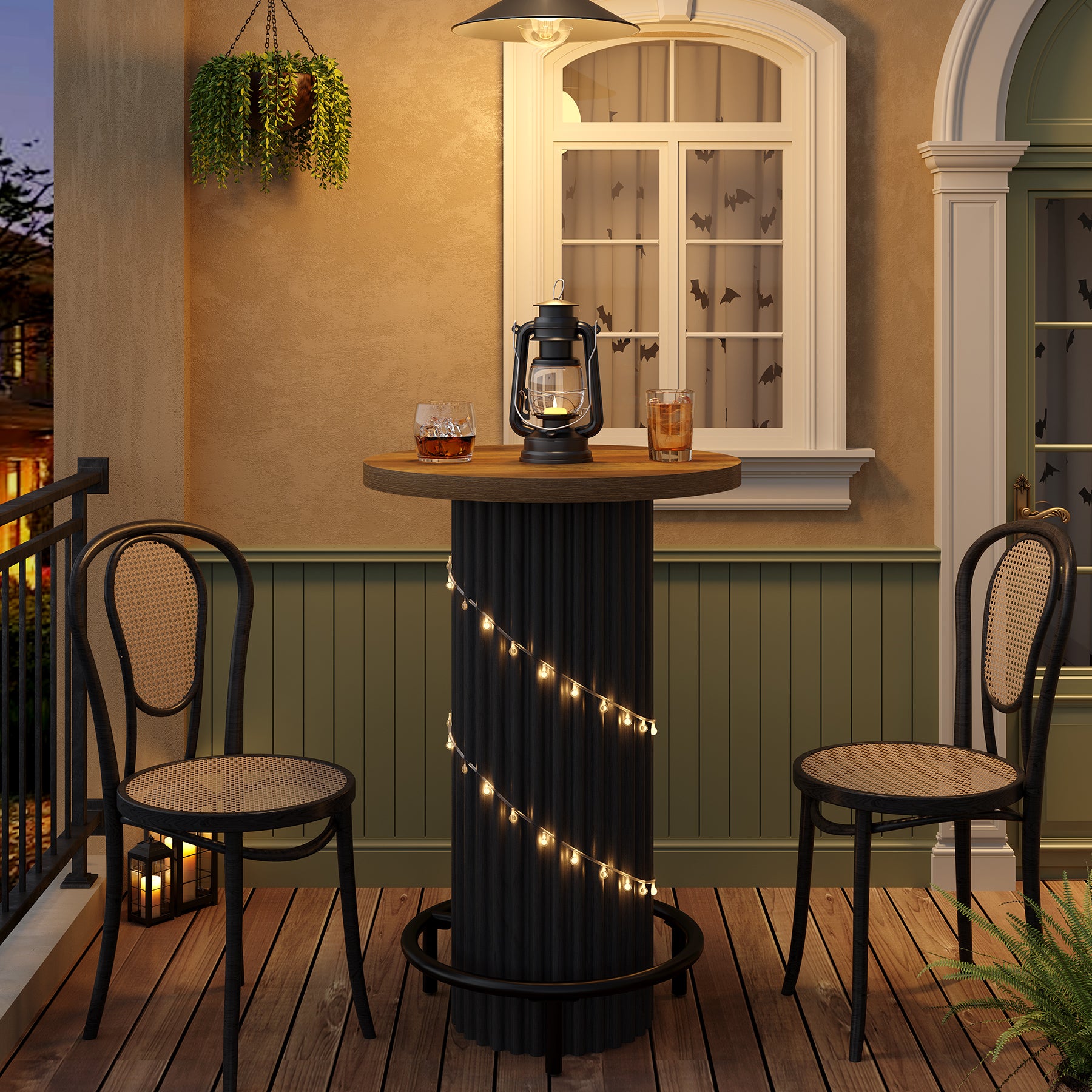 Tribesigns Bartisch Rund 100 cm Hoch, Moderner Bistrotisch aus Holz mit Metall-Fußstütze