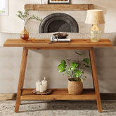 Tribesigns Massivholz Konsolentisch 105 cm schmal mit Ablage, Sofatisch mit Stauraum im Landhausstil 3