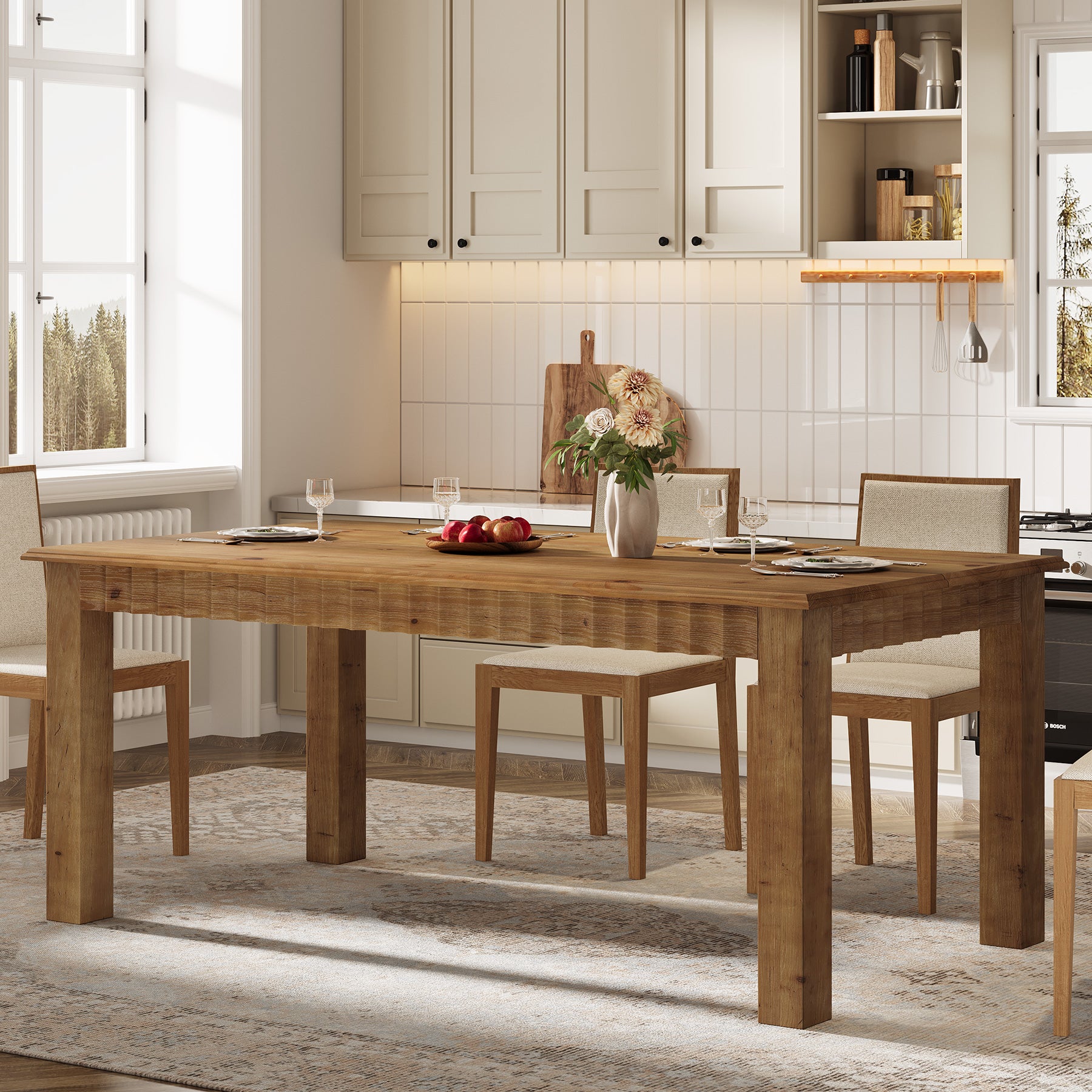 Tribesigns Massivholz Esstisch 160 cm, Küchentisch für 4–6 Personen im Landhausstil