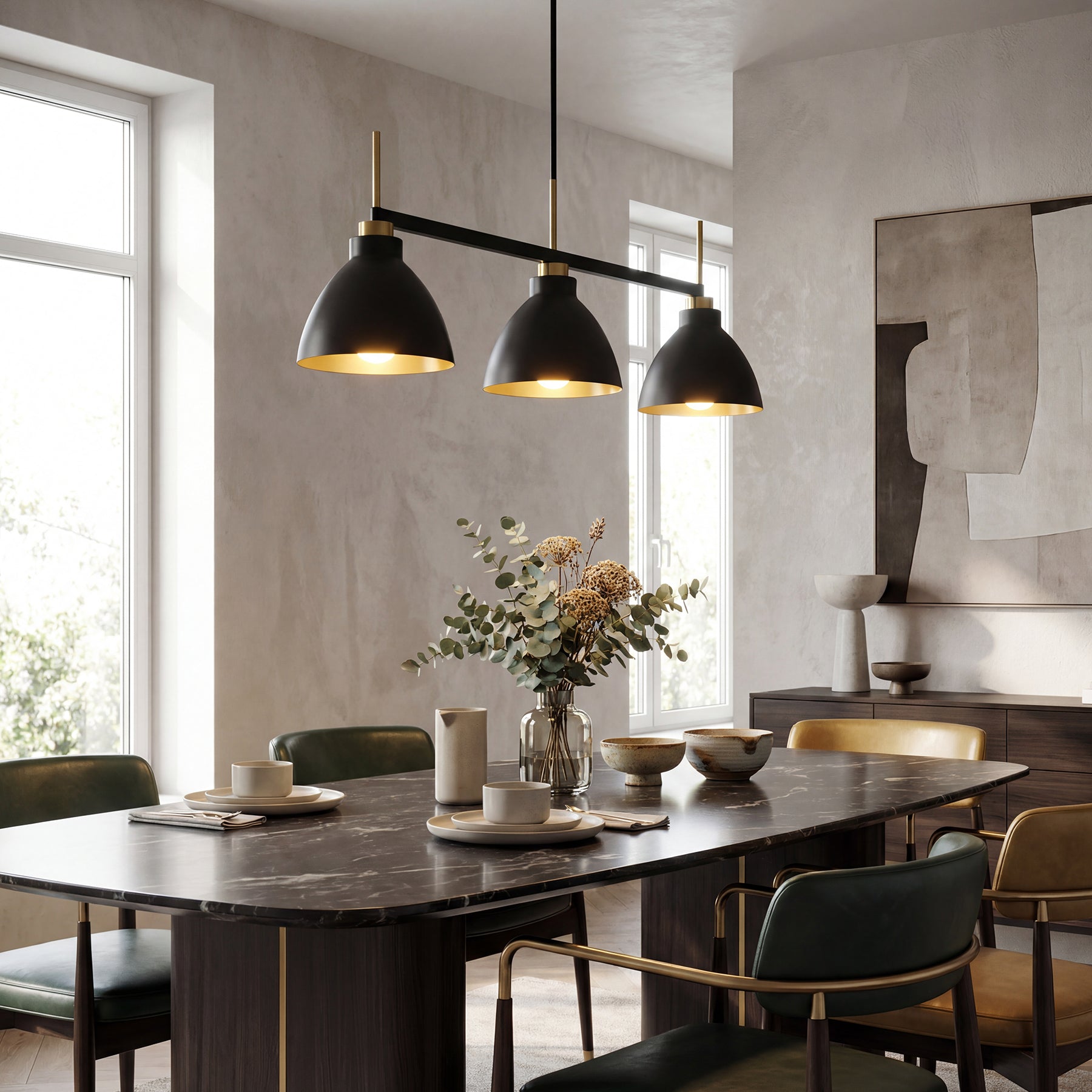 Tribesigns 3-flammige Pendelleuchte Schwarz-Gold, Höhenverstellbare Industrie-Hängeleuchte, E27 Metalllampe