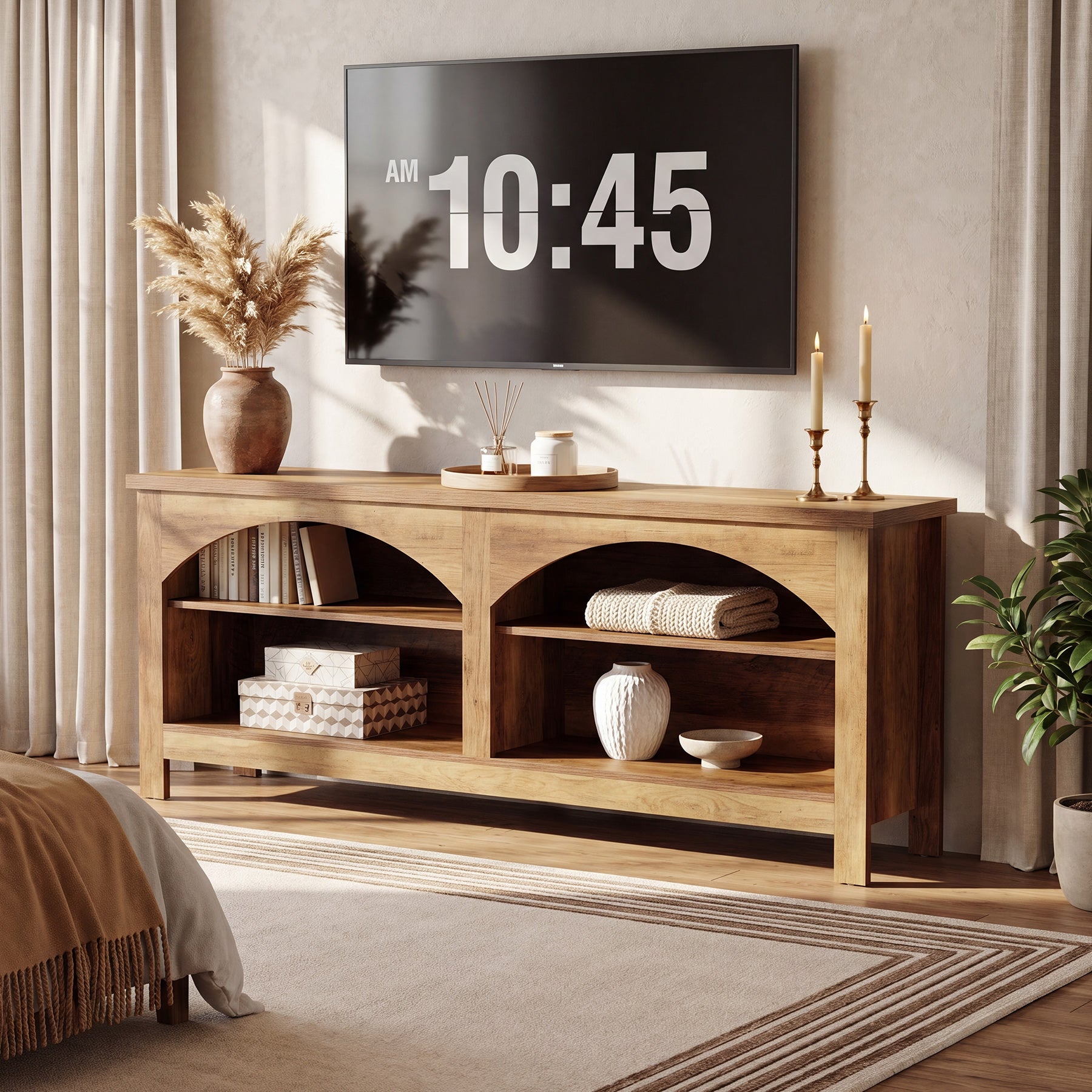 Tribesigns TV Lowboard 160 cm für Fernseher bis 70 Zoll, TV-Schrank im Landhausstil mit verstellbaren Ablagen
