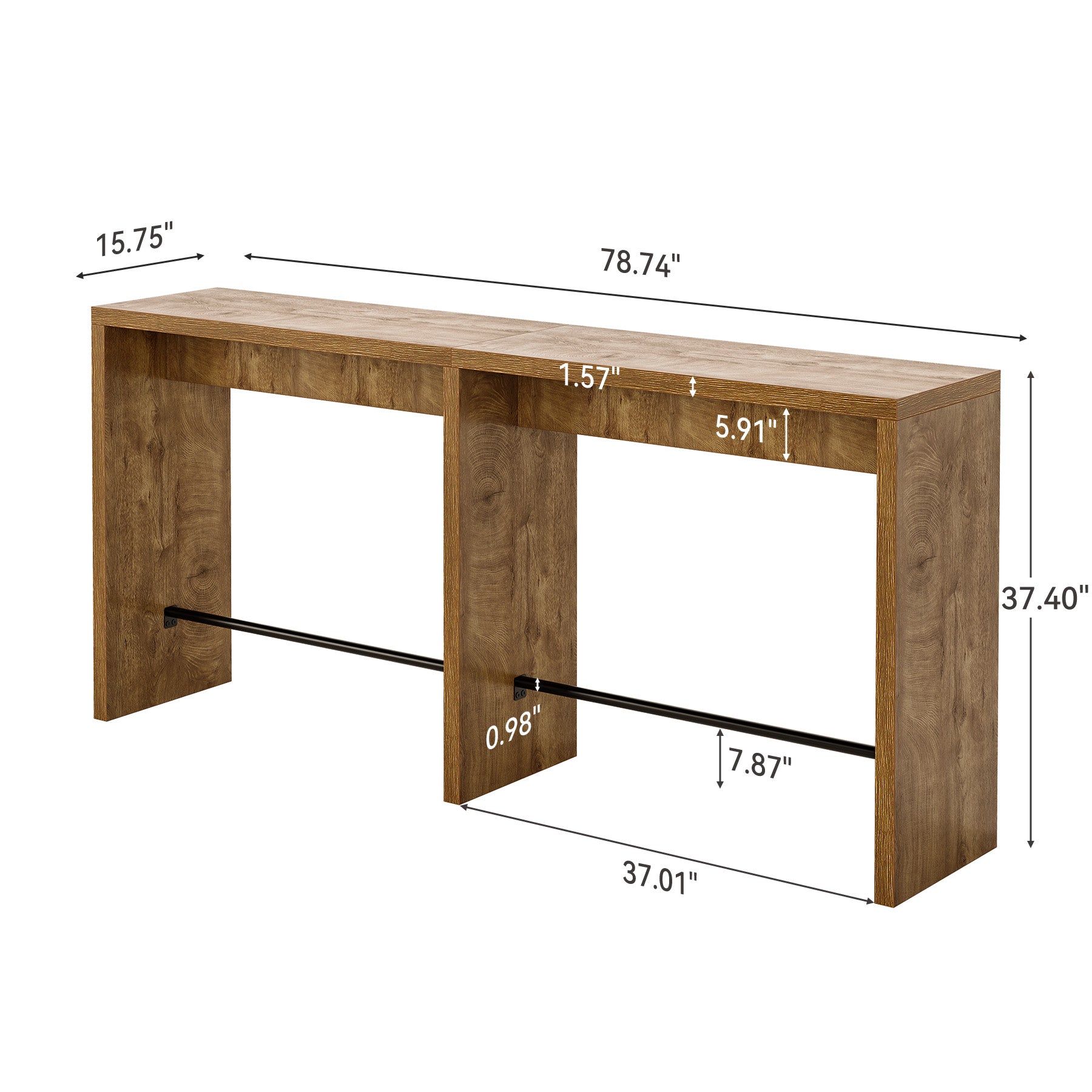 Tribesigns Bartisch 200 cm für 4–6 Personen, Stehtisch 95 cm hoch mit Metall-Fußstütze für Küche, Esszimmer & Bar