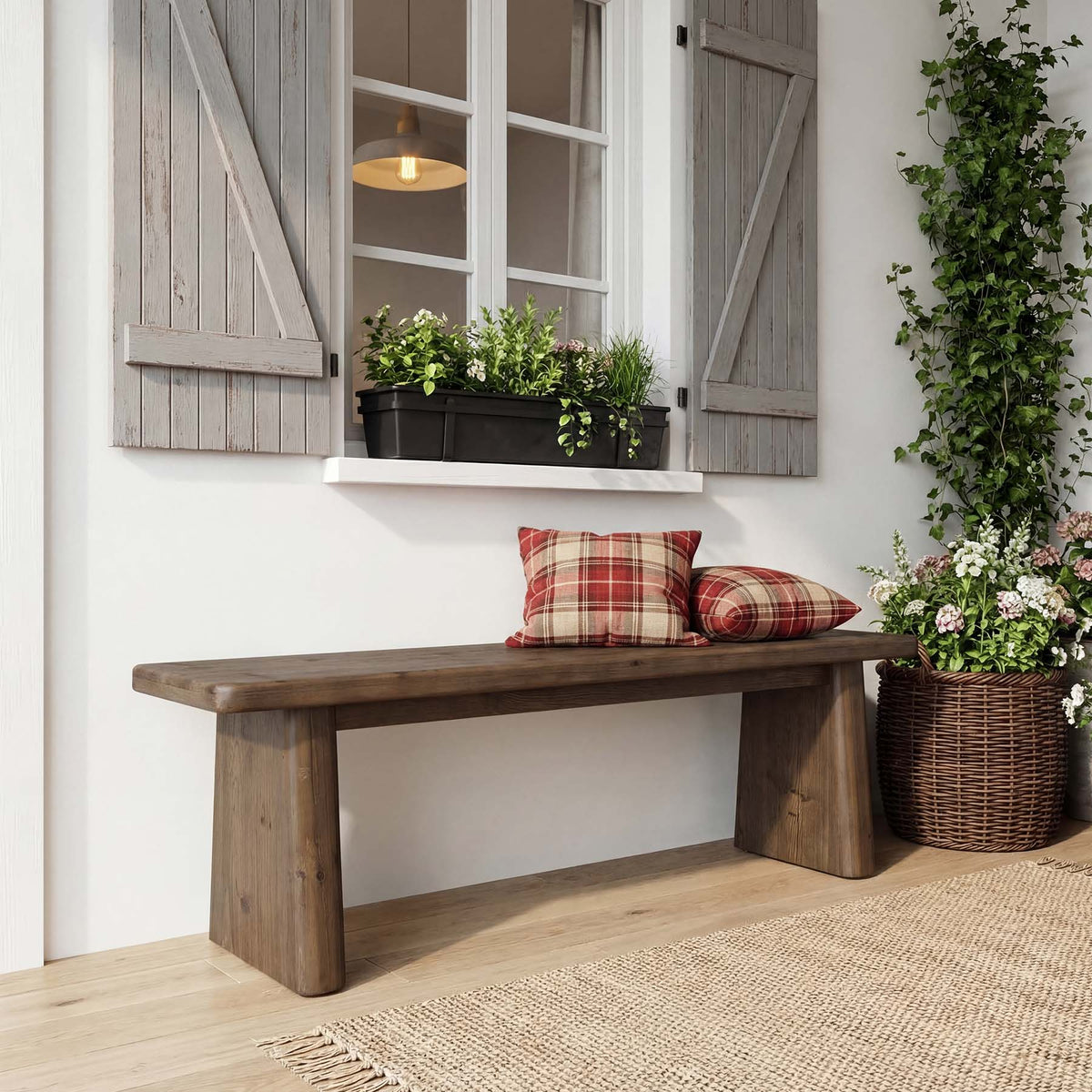 Tribesigns Schuhbank 140 cm aus Massivholz, Sitzbank für 2–3 Personen im Landhausstil