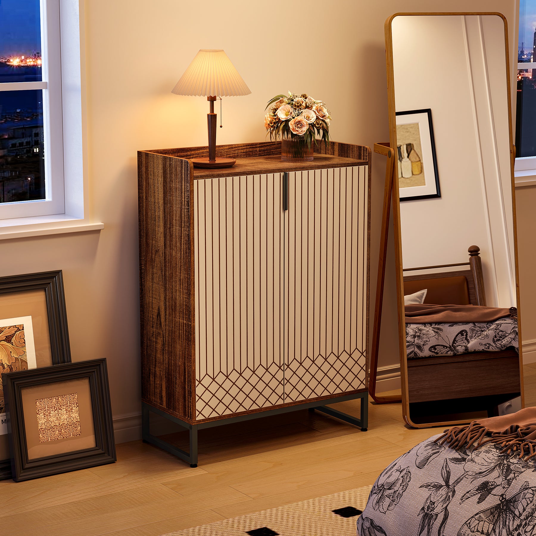 Moderner Schuhschrank mit Türen, 5-stöckiger moderner Schuhregal-Organizer