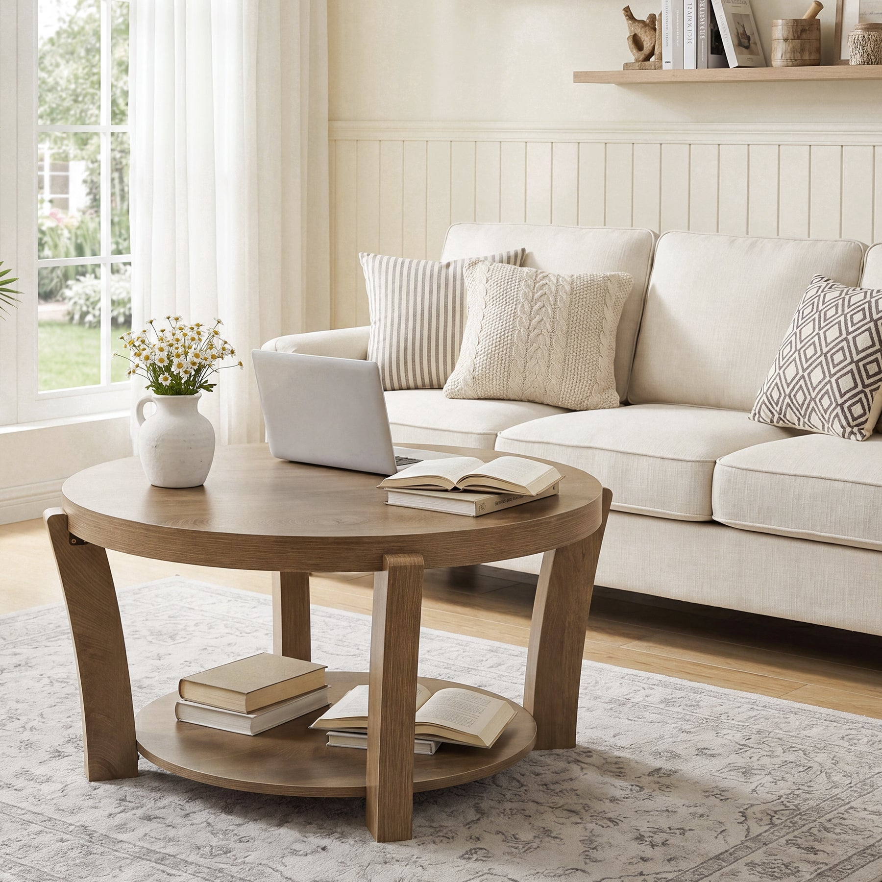 Tribesigns Runder Couchtisch 80 cm, Wohnzimmertisch mit 2 Ebenen & Offener Ablage