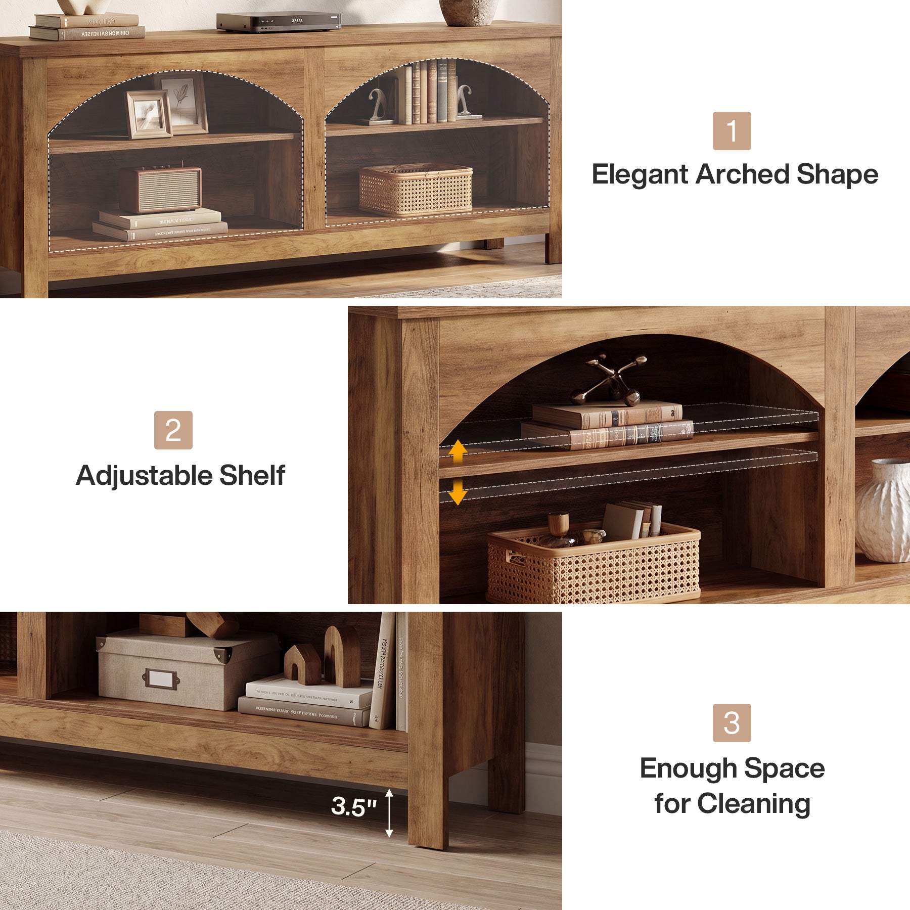 Tribesigns TV Lowboard 160 cm für Fernseher bis 70 Zoll, TV-Schrank im Landhausstil mit verstellbaren Ablagen