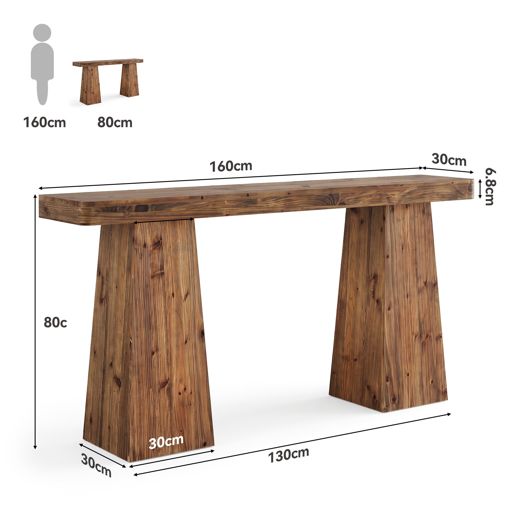Tribesigns Massivholz Konsolentisch 160 cm, Schmaler Sofatisch hinter der Couch