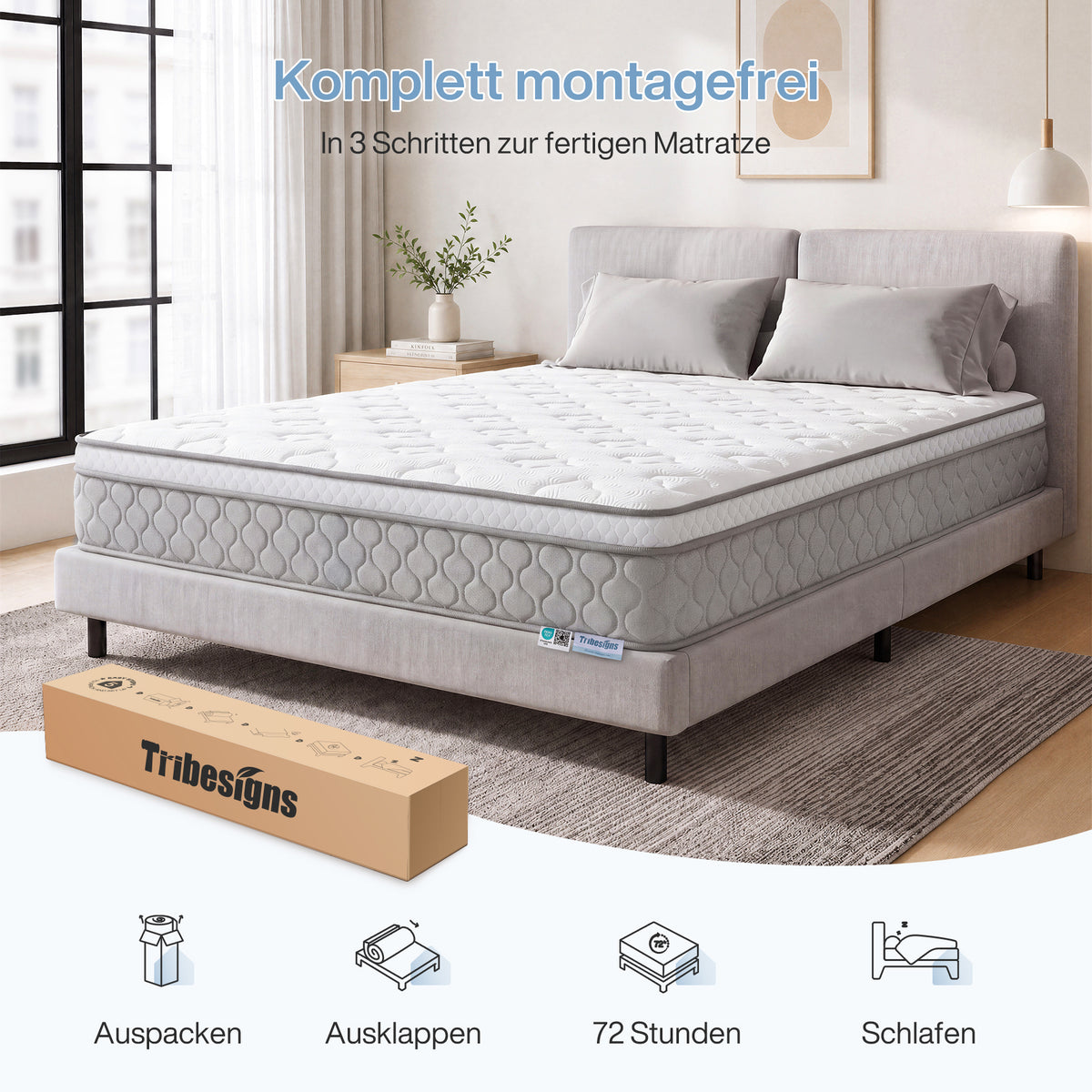 Tribesigns 9-Zonen Taschenfederkernmatratze mit Memoryschaum und Lyocell-Bezug