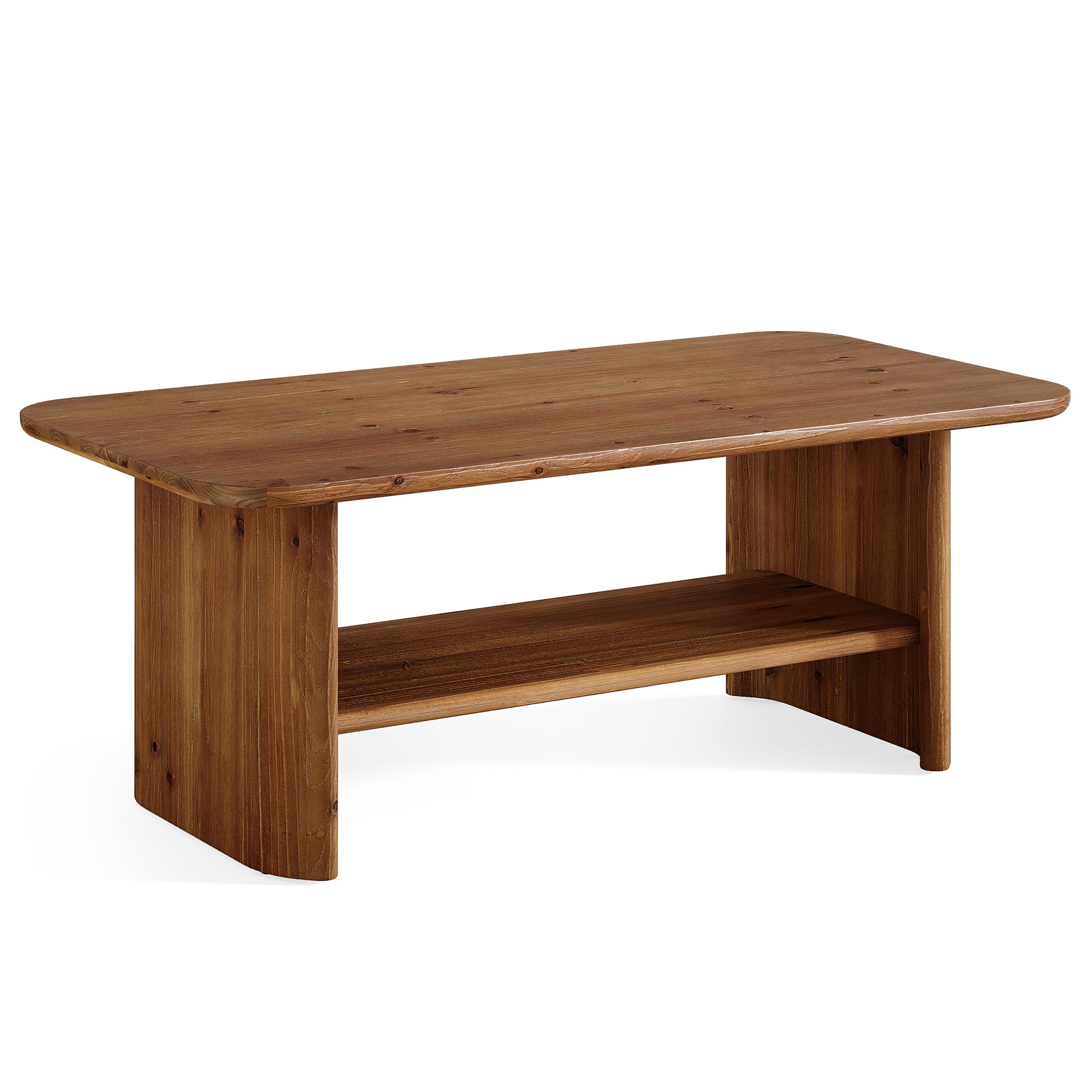 Rechteckiger 120 cm Couchtische aus Massivholz, 2-stöckiger Wohnzimmertisch mit Stauraum