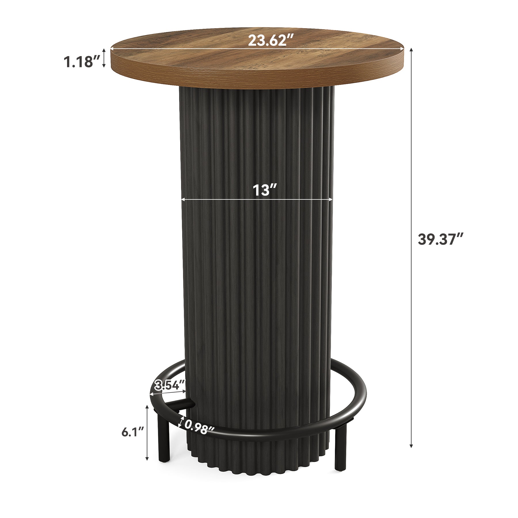 Tribesigns Bartisch Rund 100 cm Hoch, Moderner Bistrotisch aus Holz mit Metall-Fußstütze