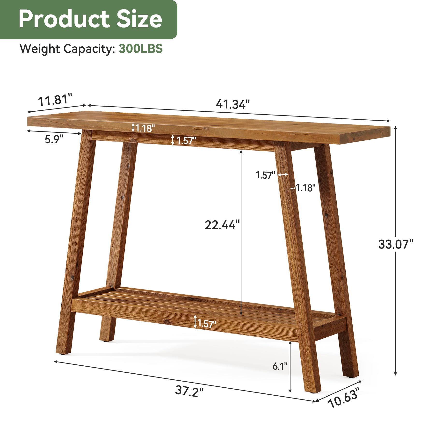 Tribesigns Massivholz Konsolentisch 105 cm schmal mit Ablage, Sofatisch mit Stauraum im Landhausstil