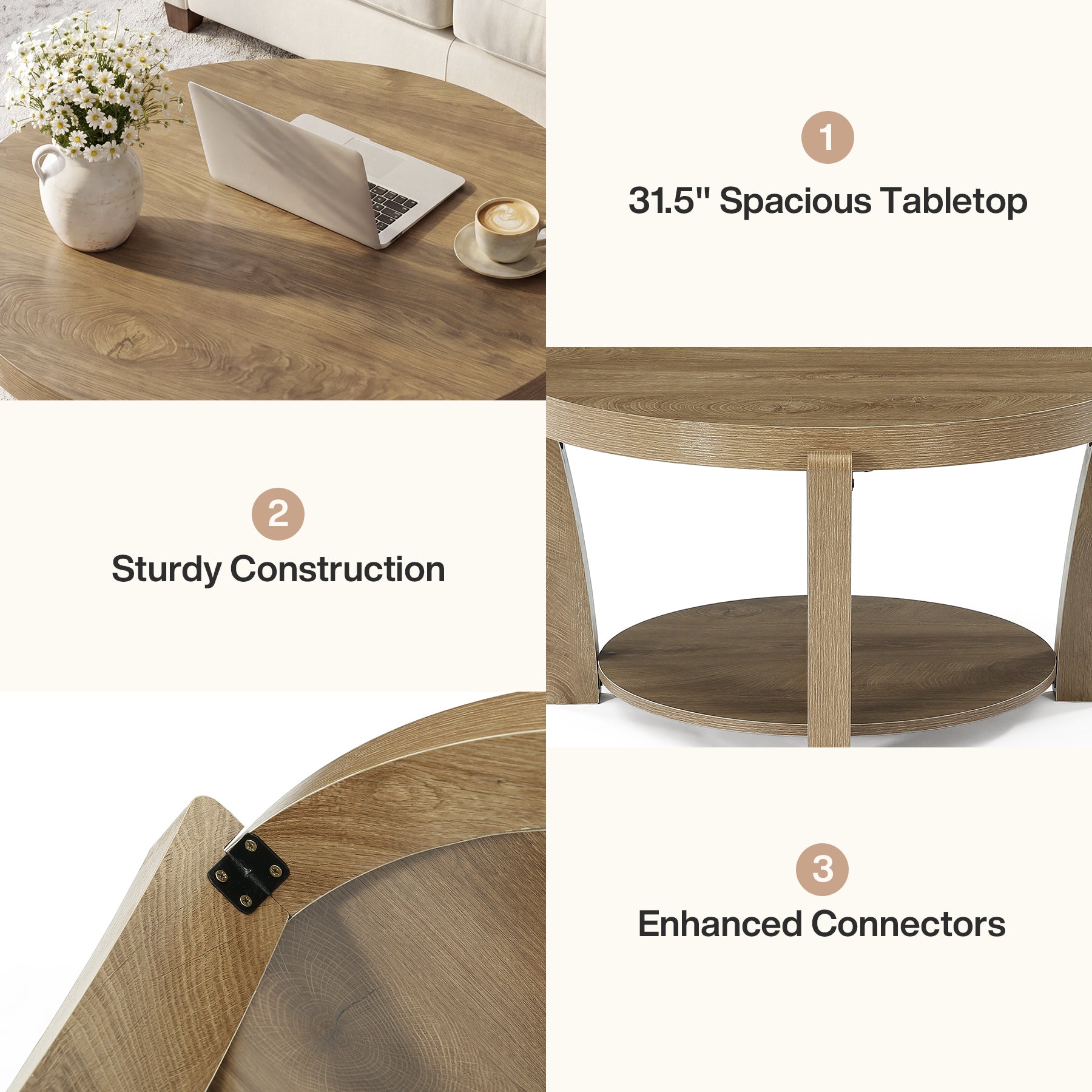 Tribesigns Runder Couchtisch 80 cm, Wohnzimmertisch mit 2 Ebenen & Offener Ablage