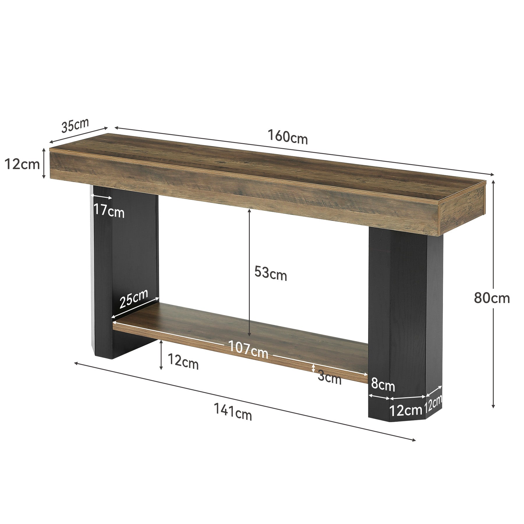 Tribesigns Konsolentisch 160 cm mit 2 Ablagen, Schmaler Flurtisch im Industrial-Stil