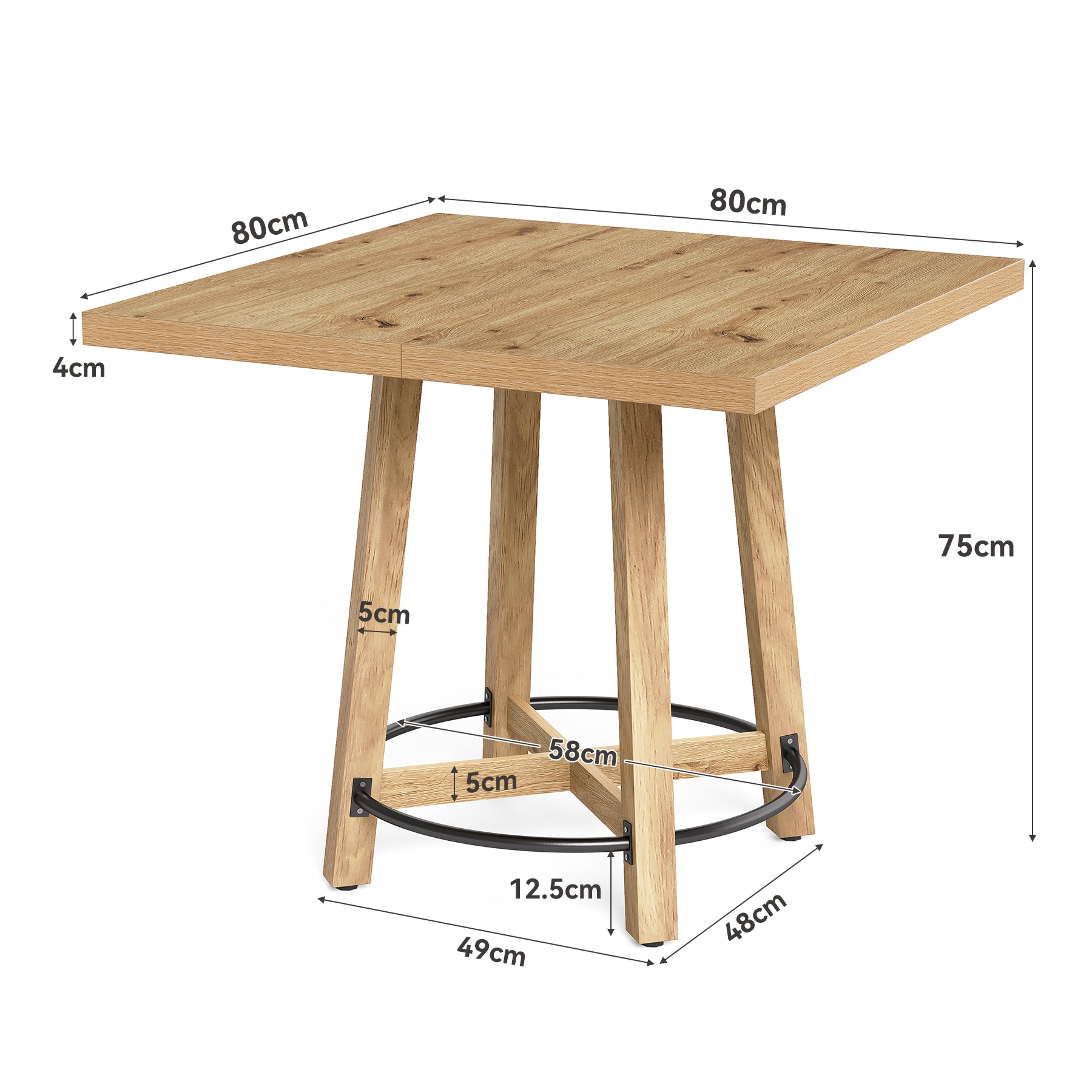 Tribesigns Quadratischer Esstisch 80×80 cm, Moderner Küchentisch für 2–4 Personen, stabiler Dining Table