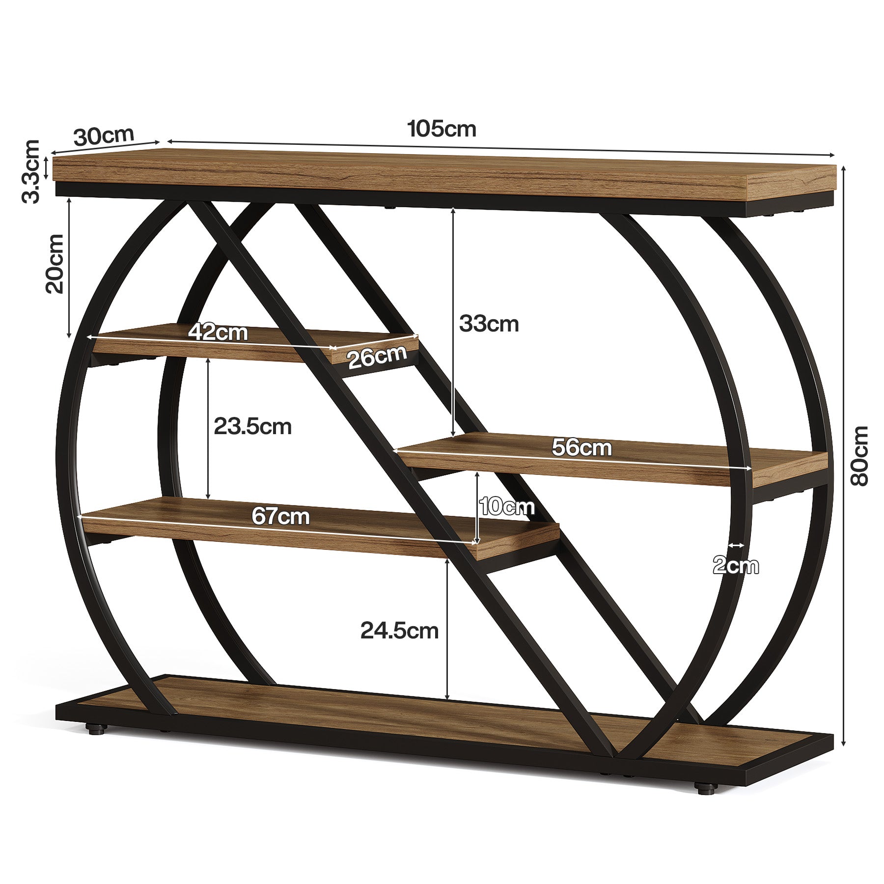 Tribesigns Konsolentisch 105 cm schmal mit 5 Ablagen, Industrial Flurtisch mit Stauraum