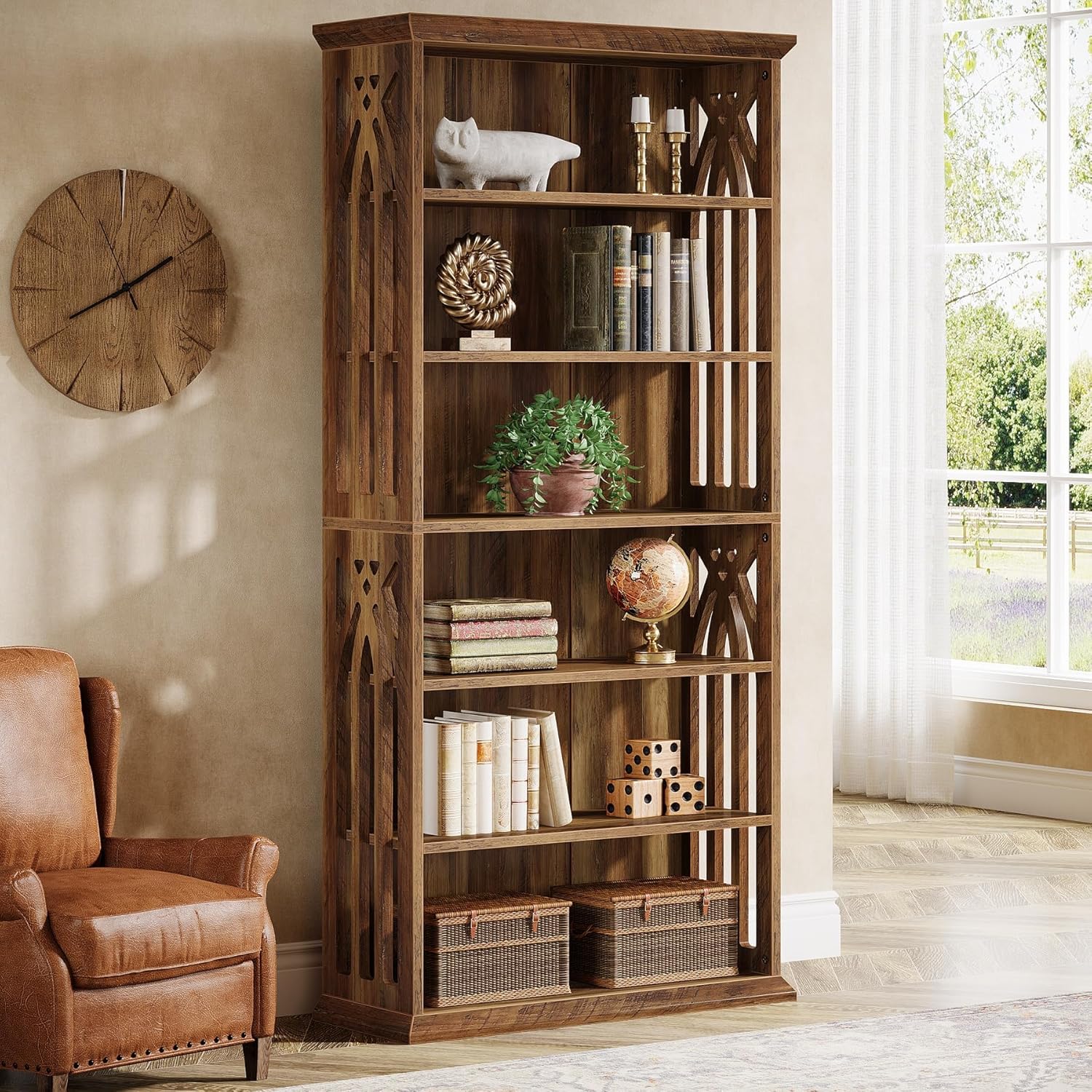 190 cm 6-stöckig Bücherregal, freistehend für Wohnzimmer und Homeoffice