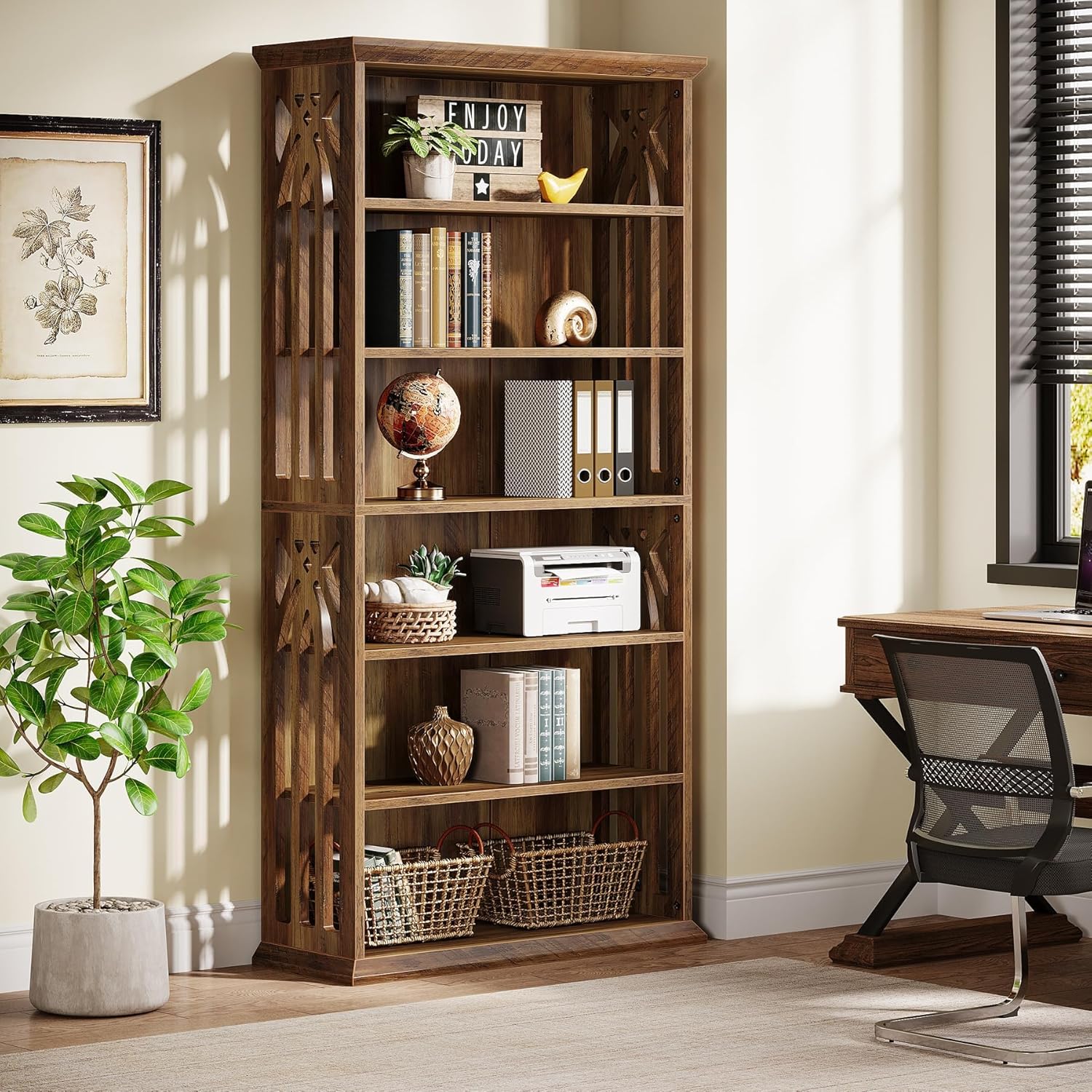 190 cm 6-stöckig Bücherregal, freistehend für Wohnzimmer und Homeoffice