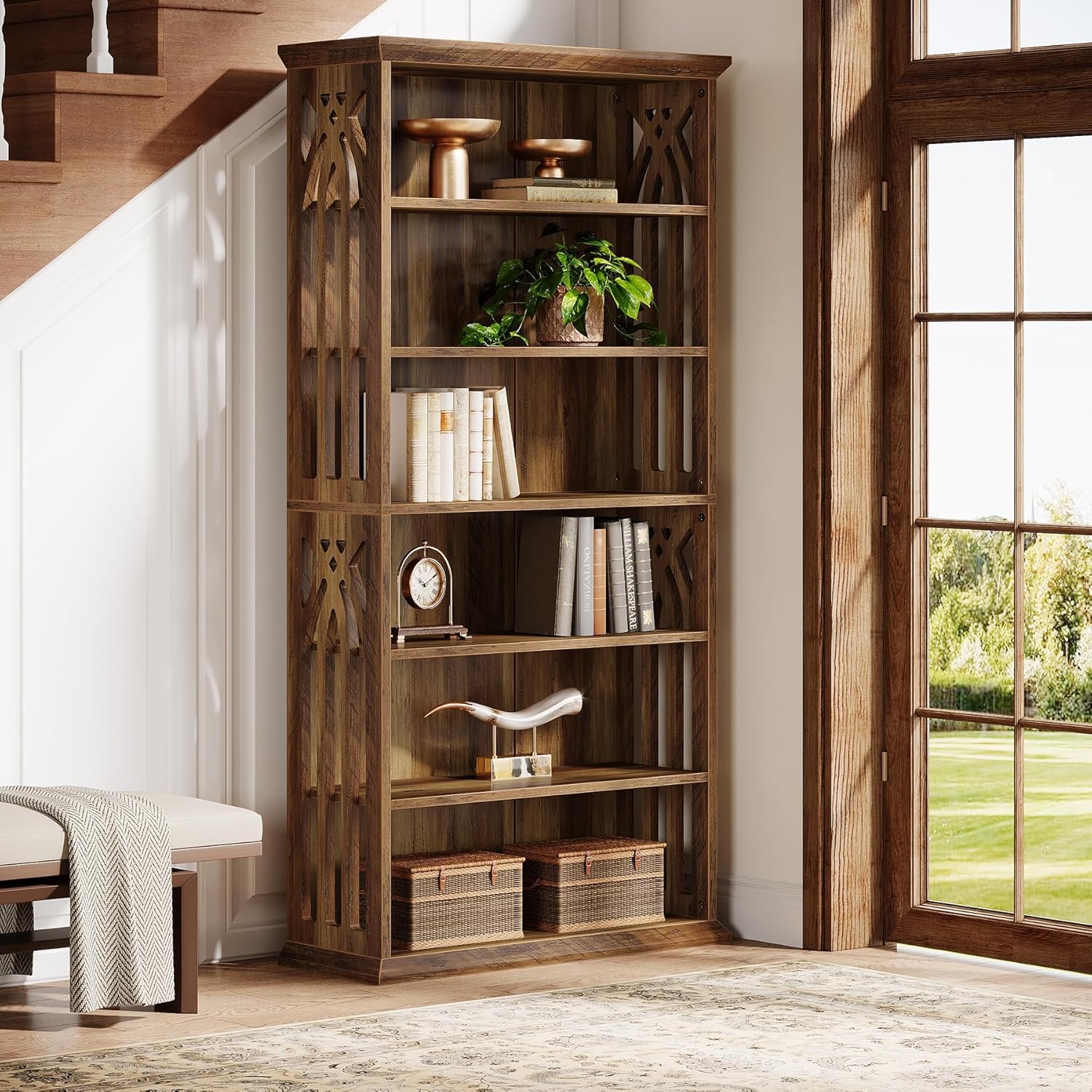 190 cm 6-stöckig Bücherregal, freistehend für Wohnzimmer und Homeoffice