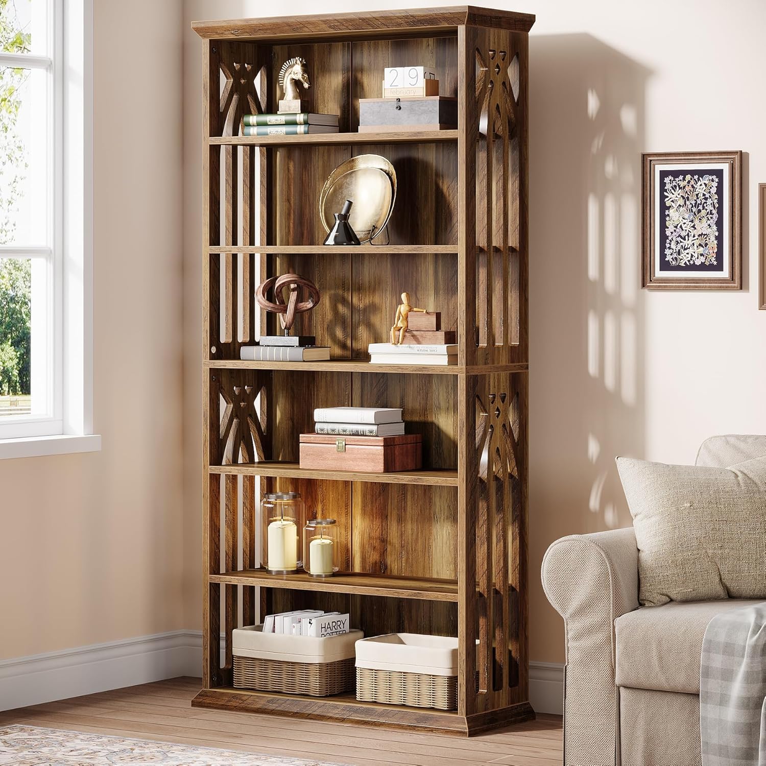 190 cm 6-stöckig Bücherregal, freistehend für Wohnzimmer und Homeoffice
