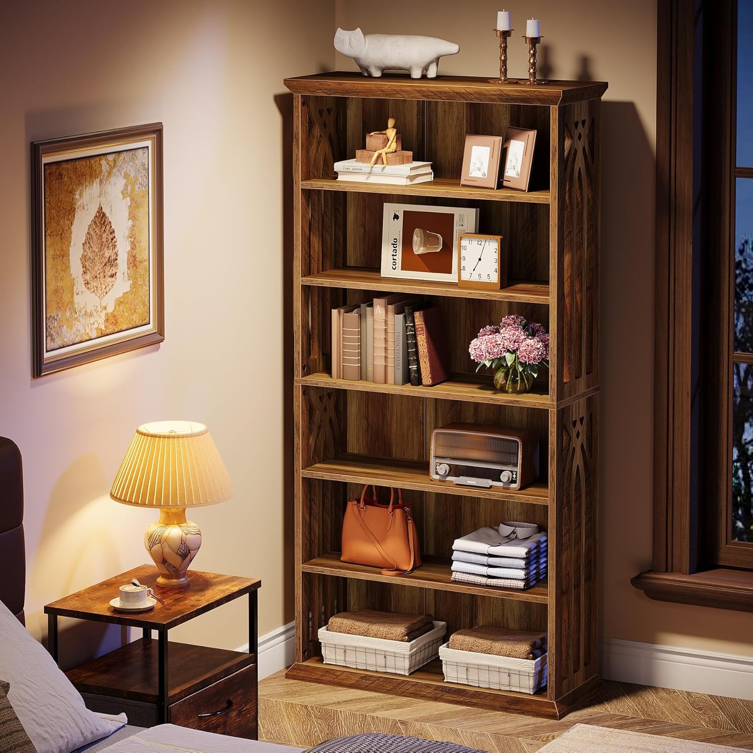 190 cm 6-stöckig Bücherregal, freistehend für Wohnzimmer und Homeoffice