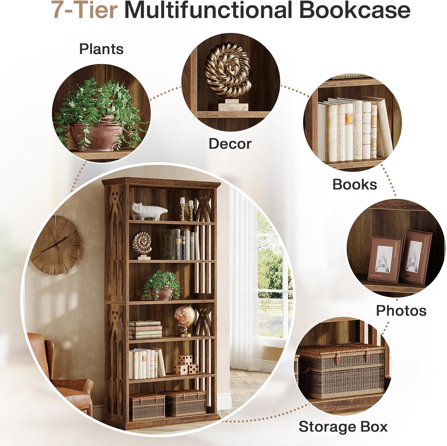 190 cm 6-stöckig Bücherregal, freistehend für Wohnzimmer und Homeoffice