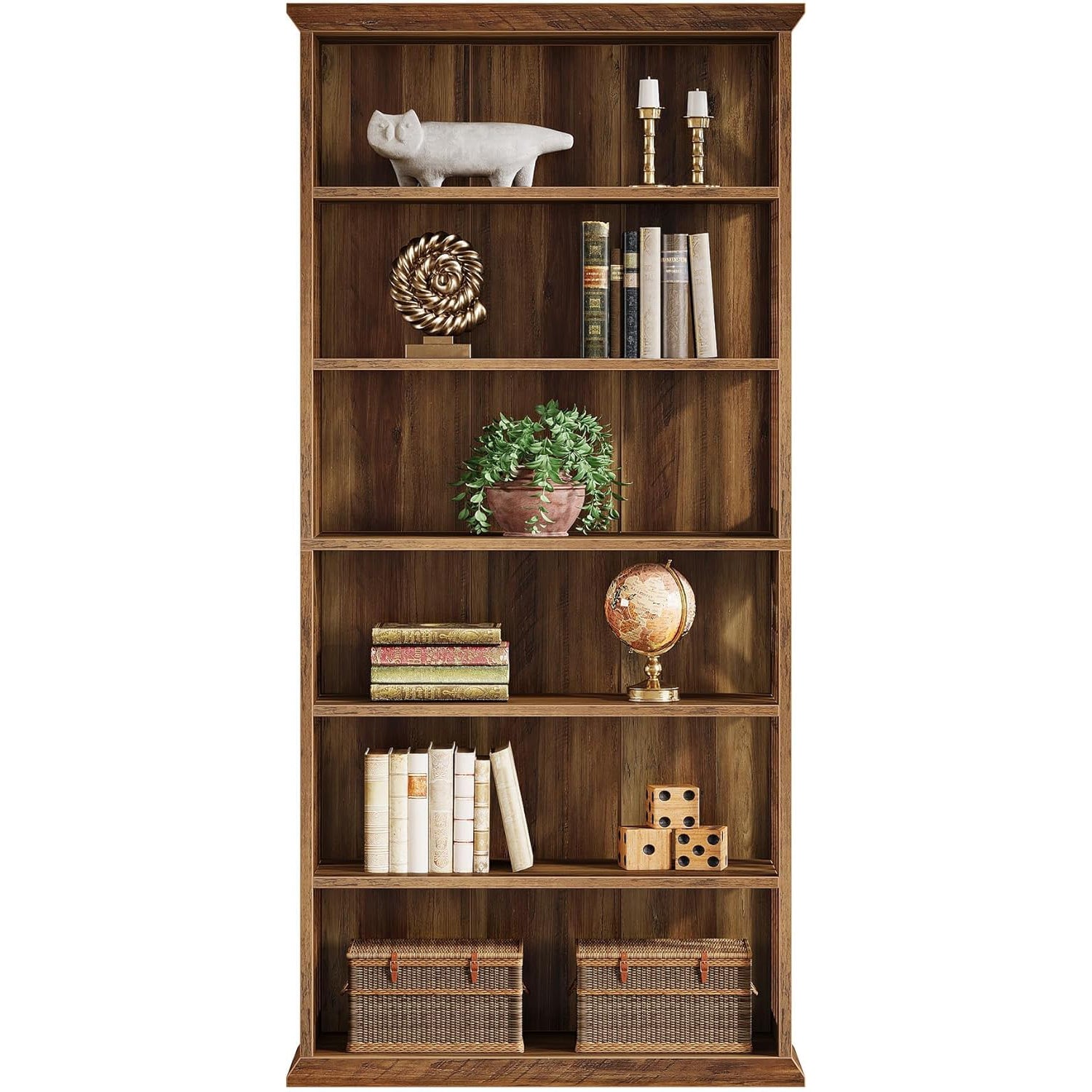 190 cm 6-stöckig Bücherregal, freistehend für Wohnzimmer und Homeoffice