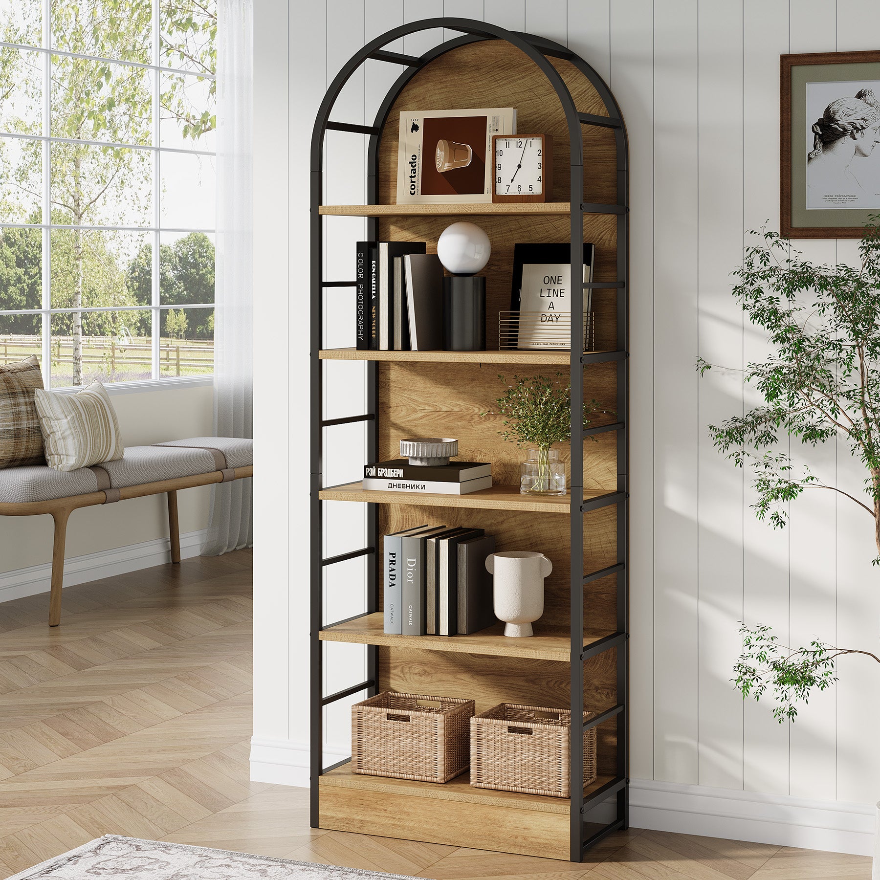Tribesigns Bücherregal 180 cm hoch, 5 Ebenen Industrial Regal mit gebogenem Design