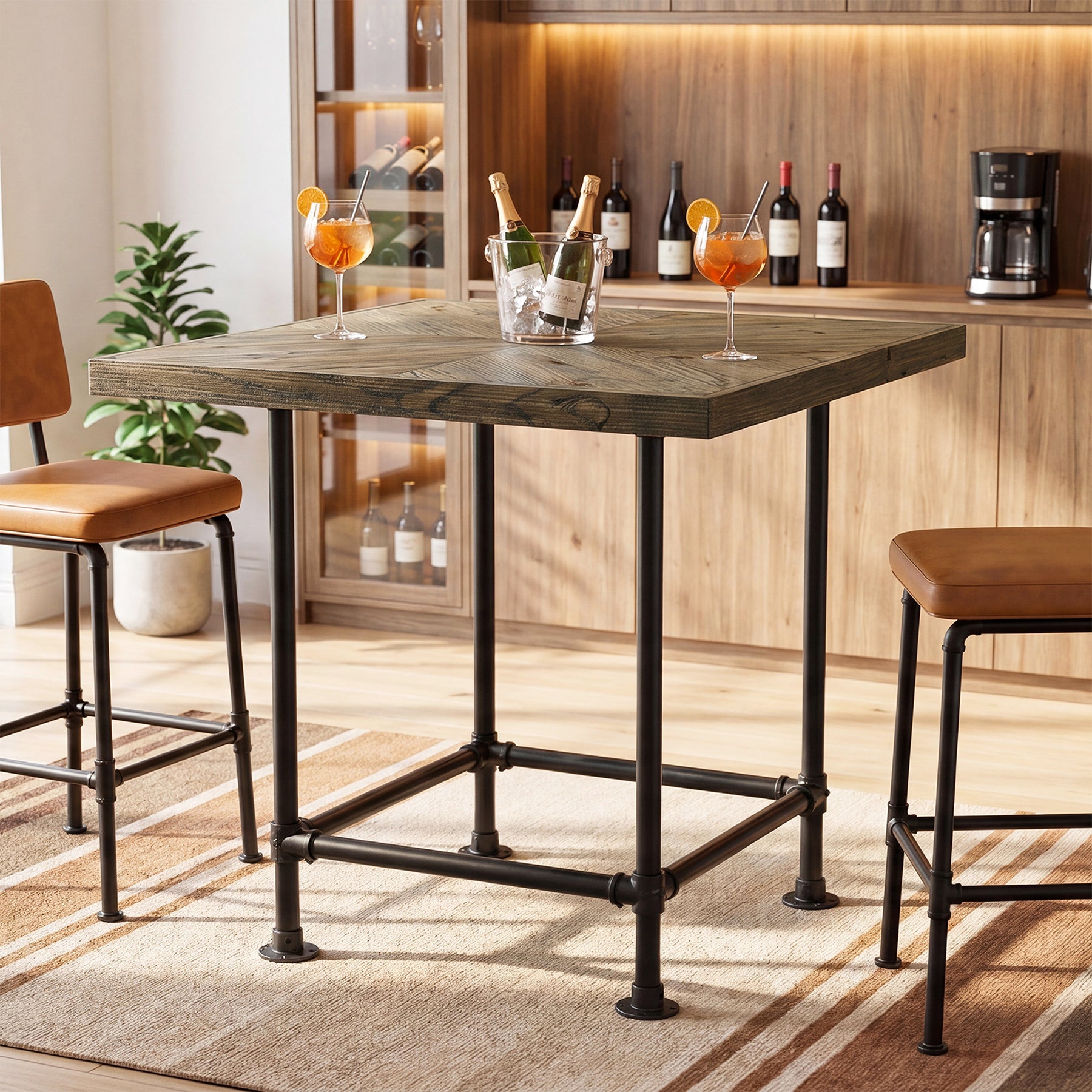 Tribesigns Industrialer Stehtisch, 90 cm Hoher Bistrotisch aus Massivholz mit Metallgestell & Fußstütze