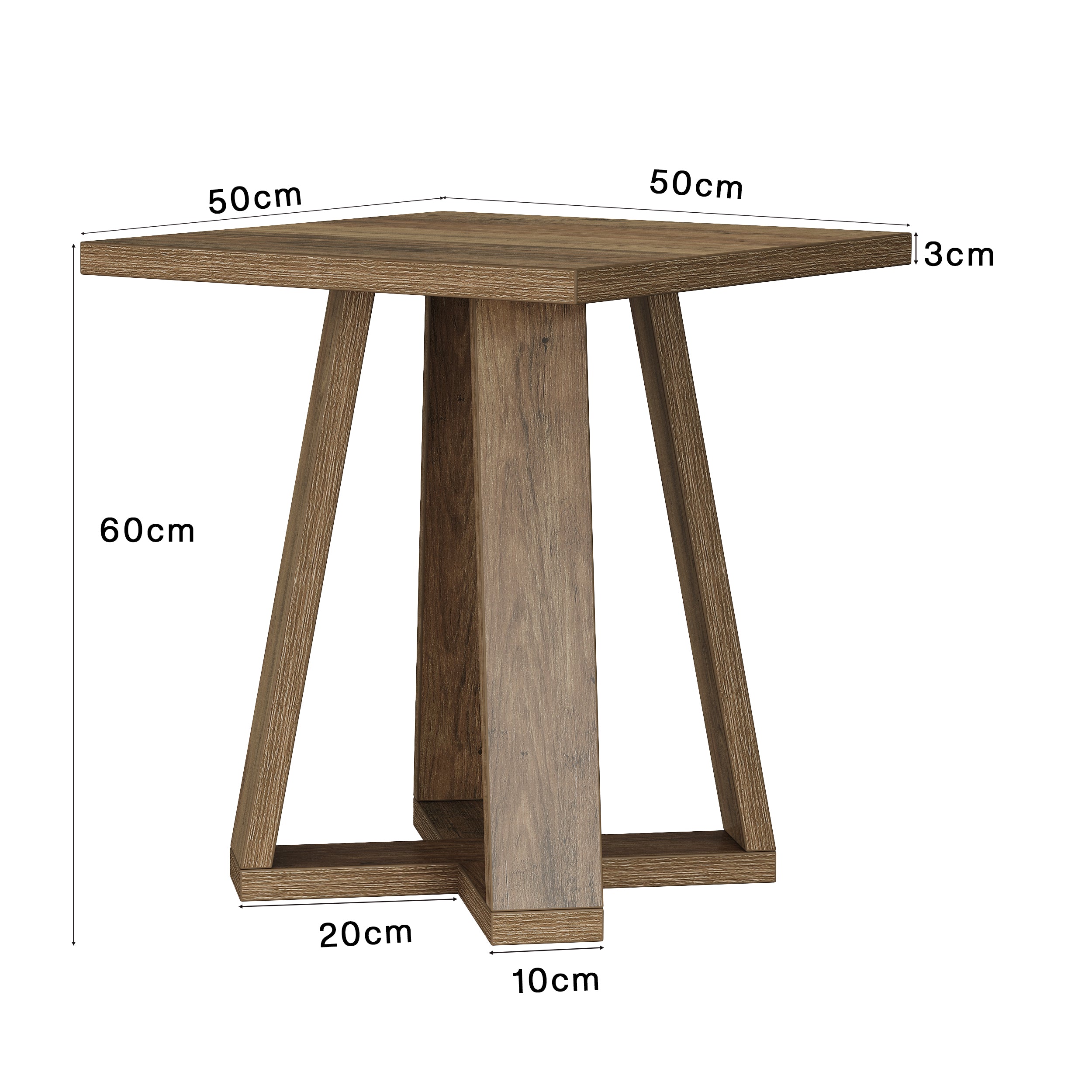 Tribesigns Quadratischer Beistelltisch 50 cm, Nachttisch  im Landhausstil mit Kreuzgestell