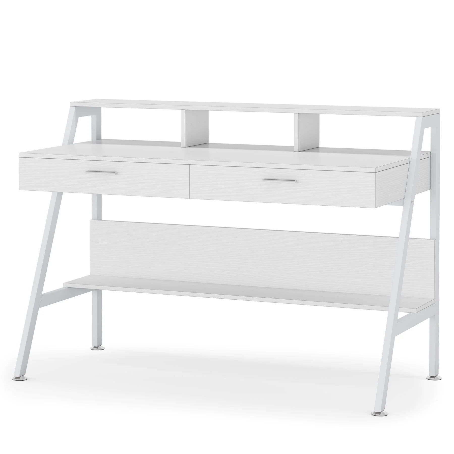 Weißer Computertisch, 120 cm Schreibtisch mit Ablage und Schubladen