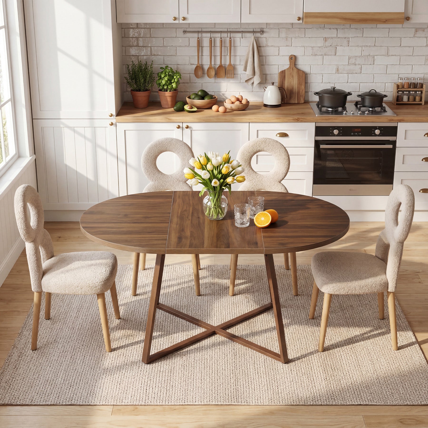 Runder Esstisch 150 cm, Großer Küchentisch für 4–6 Personen mit stabilem Metallgestell