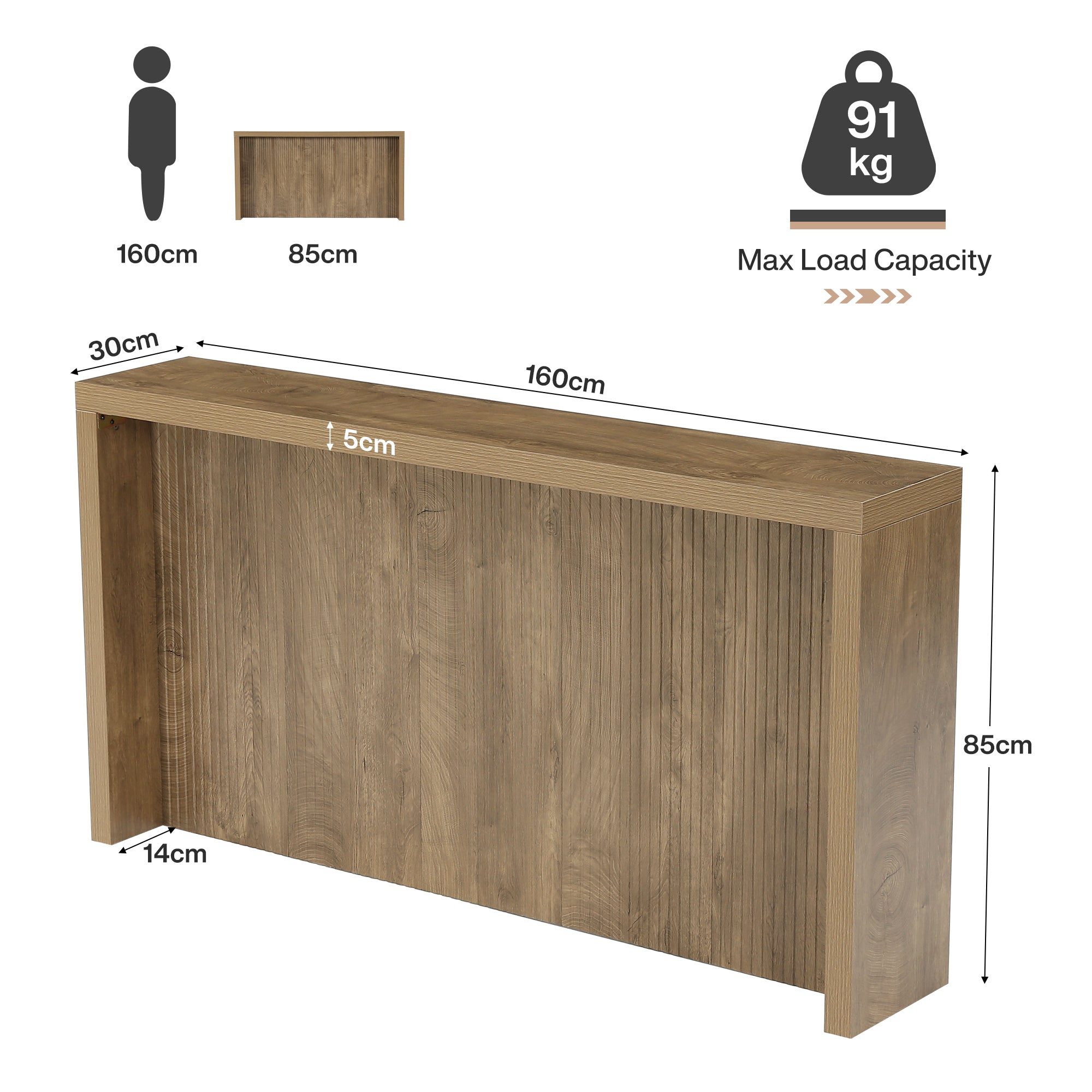 Tribesigns Konsolentisch 160 cm schmal, Flurtisch mit 5 cm starker Tischplatte