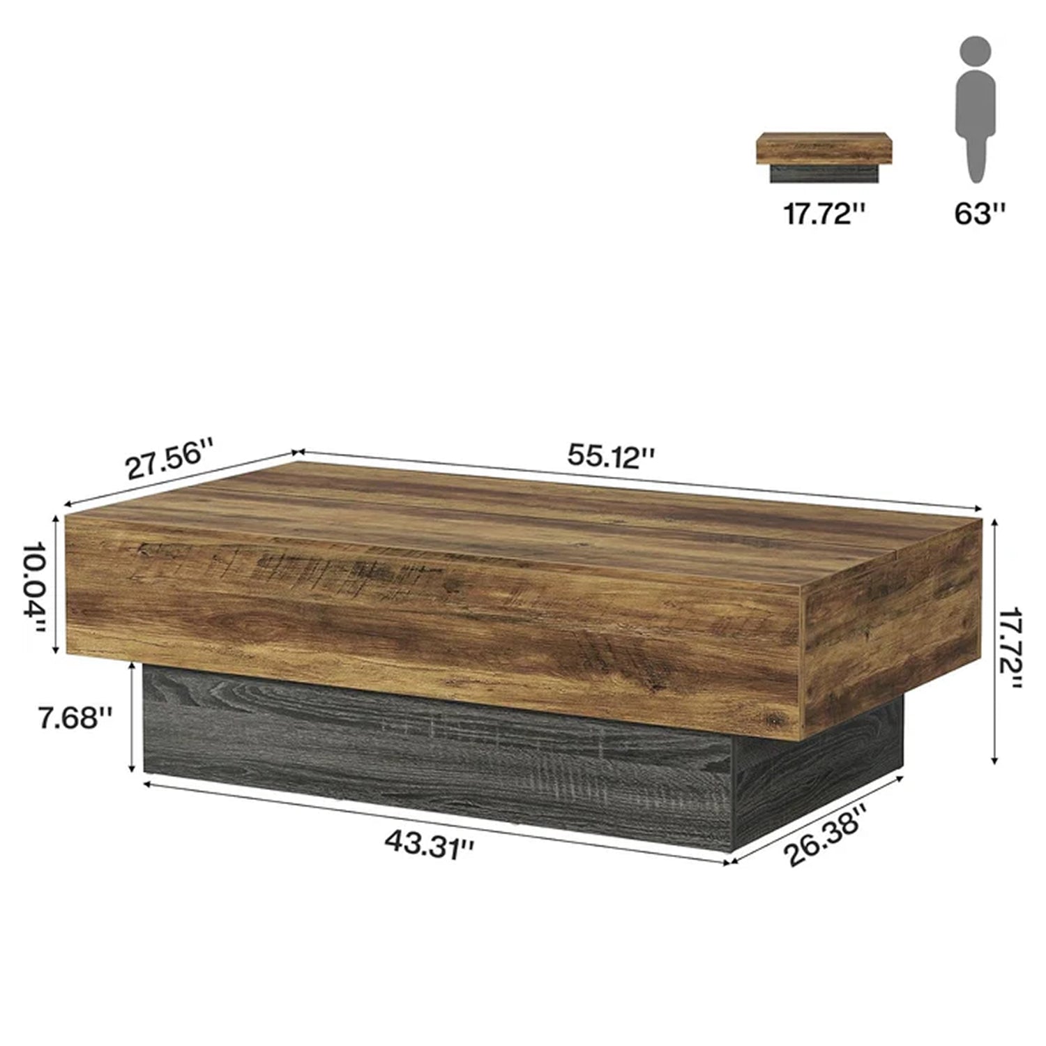 140 cm Rechteckiger Couchtisch aus Holz, Großer Wohnzimmertisch mit Grauem Metallgestell