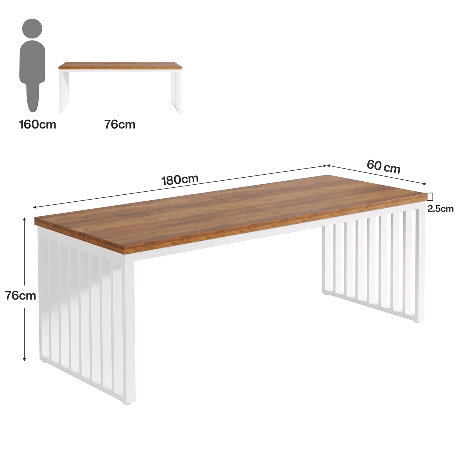 180 cm Schreibtisch für 2 Personen, großer Doppel-Schreibtisch für Homeoffice