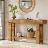 Tribesigns Konsolentisch aus Massivholz 160 cm, Schmaler Flurtisch im Landhausstil mit 2 Ablagen 3