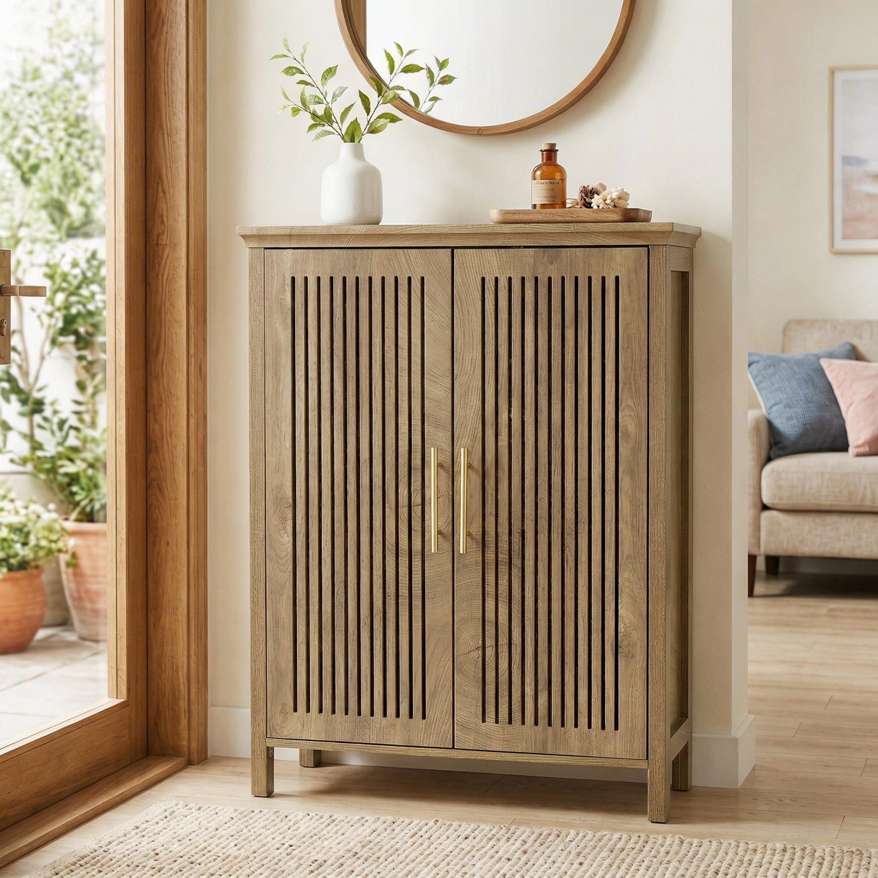 Schmaler Schuhschrank 5 Ebenen, Schuhregal mit Lamellentüren & verstellbaren Fächern