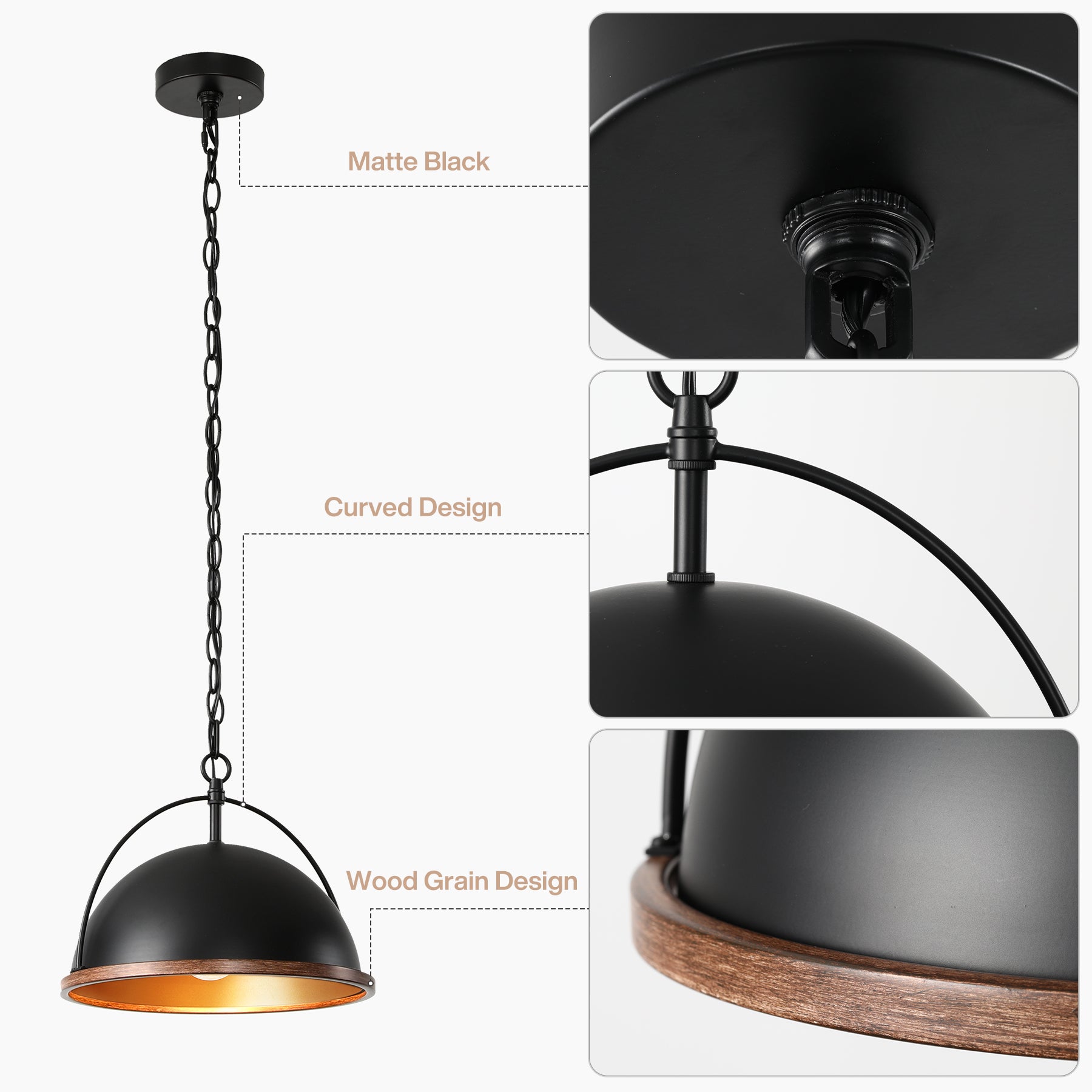 Tribesigns Industrie-Pendelleuchte Ø33 cm, Höhenverstellbare Hängeleuchte mit Metallschirm in Schwarz, E27 Deckenlampe