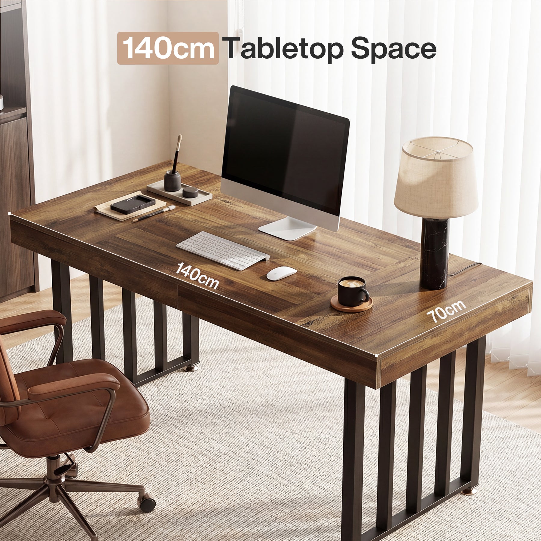Tribesigns Schreibtisch 140 cm, Großer Computertisch mit Metallgestell, Moderner Bürotisch für Homeoffice