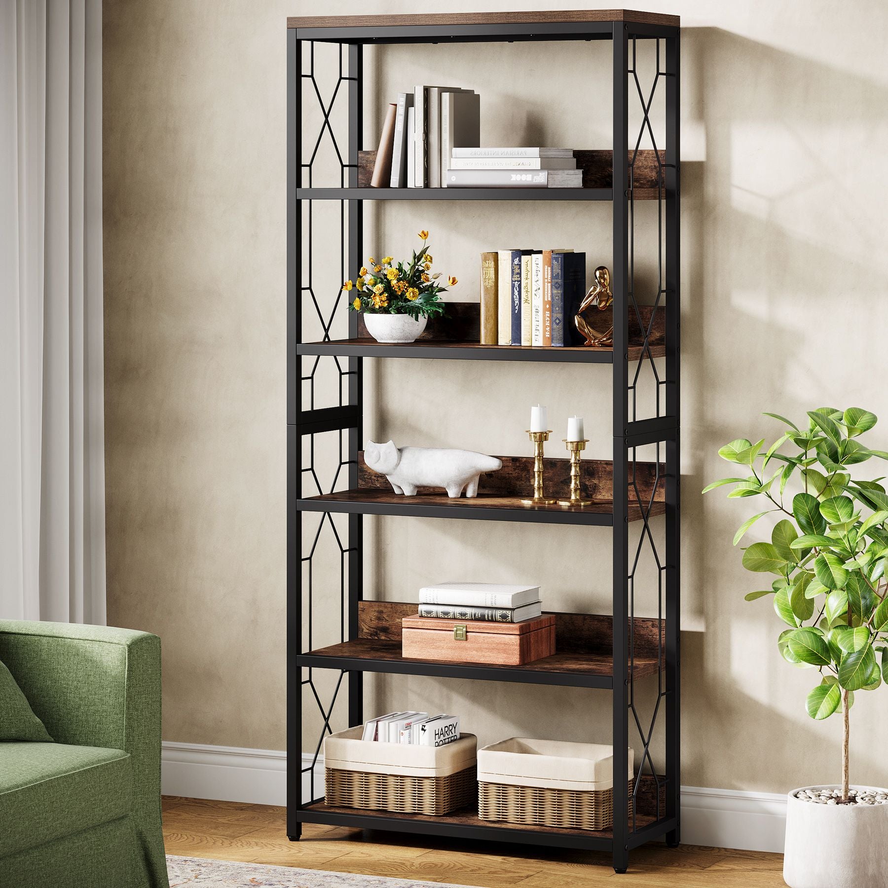 180CM Bücherregal, 5-stufige offene Bücherregal