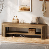 Schuhbank aus Holz mit Stauraum, 160 cm Lange 2-stufige Sitzbank für Flur, Schlafzimmer und Wohnzimmer 3