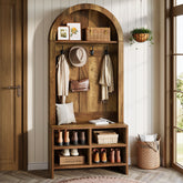 Tribesigns 4-in-1 Flurgarderobe mit Sitzbank, Schuhablage, 4 Haken und Fächern 3