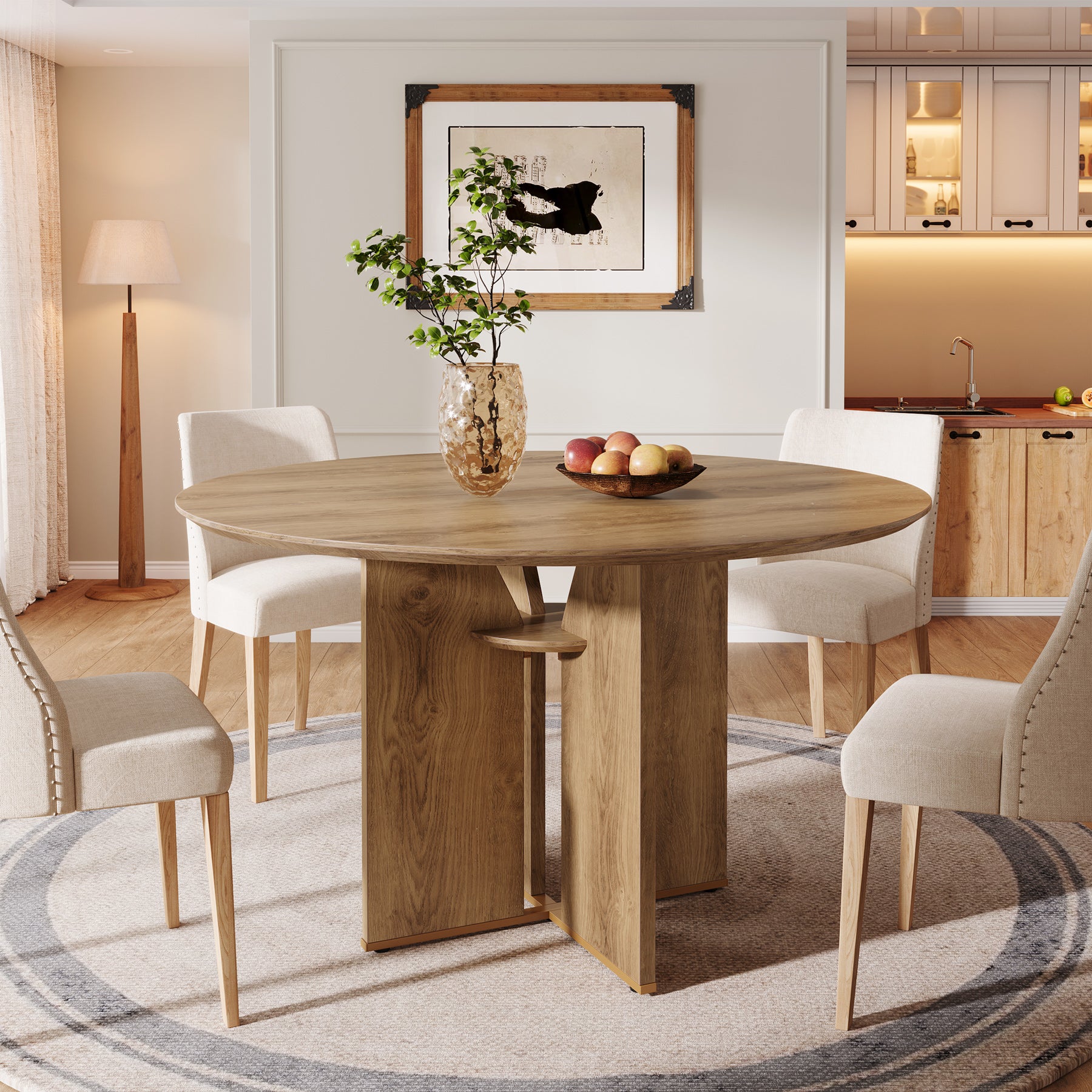 Tribesigns Runder Esstisch 100 cm, Küchentisch für 2–4 Personen mit Ablage & X-Gestell, Landhausstil