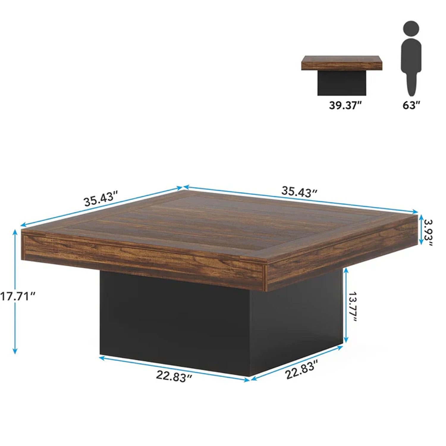Tribesigns LED-Couchtisch Quadratisch 90 cm, Moderner Wohnzimmertisch im Landhausstil