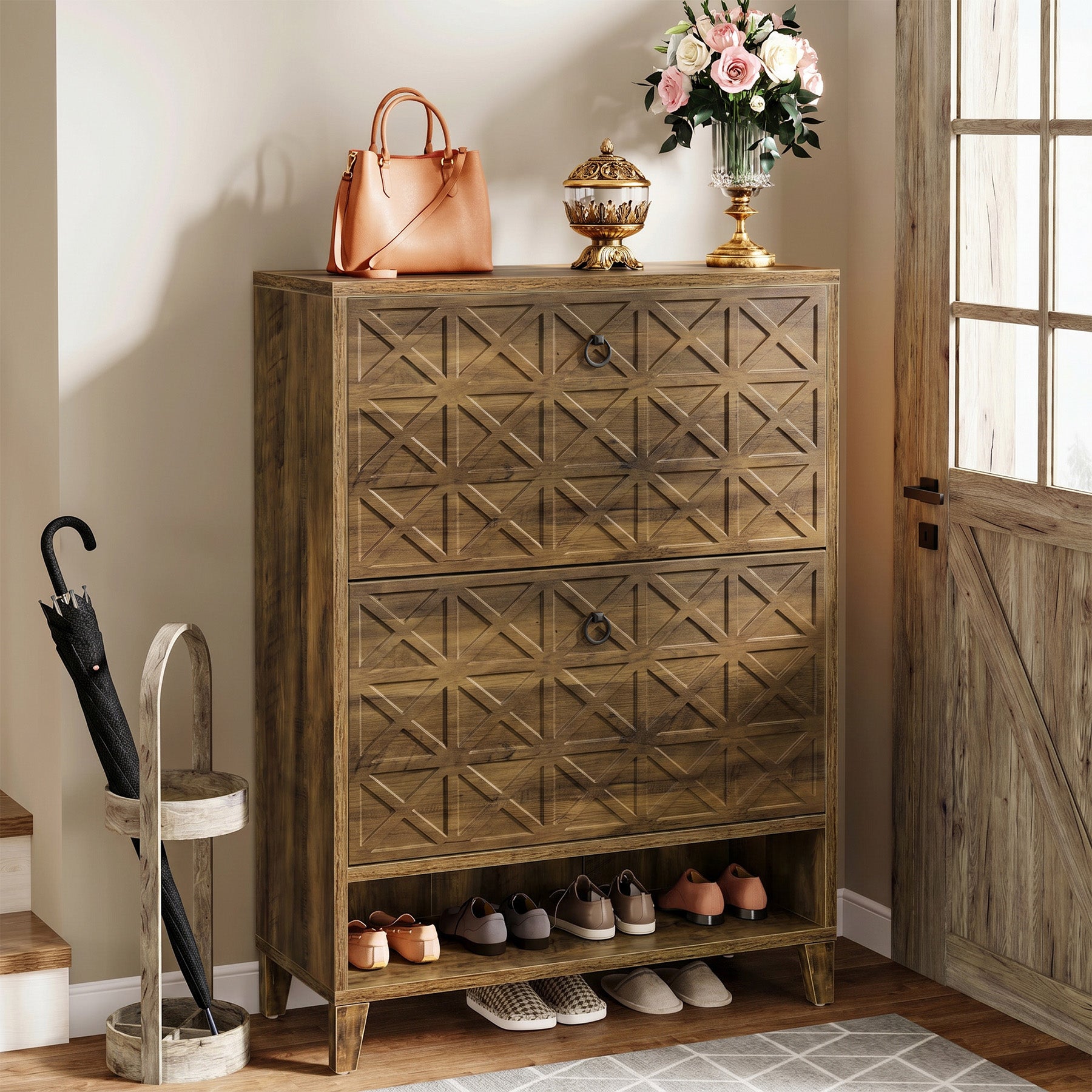 80 cm Schuhschrank-Organizer mit 2 Klappschubladen