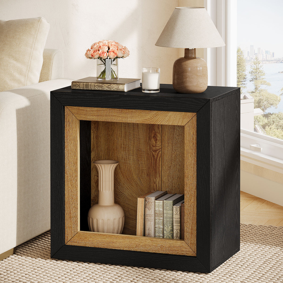 Tribesigns Industrial Beistelltisch aus Holz mit offenem Rahmen-Design