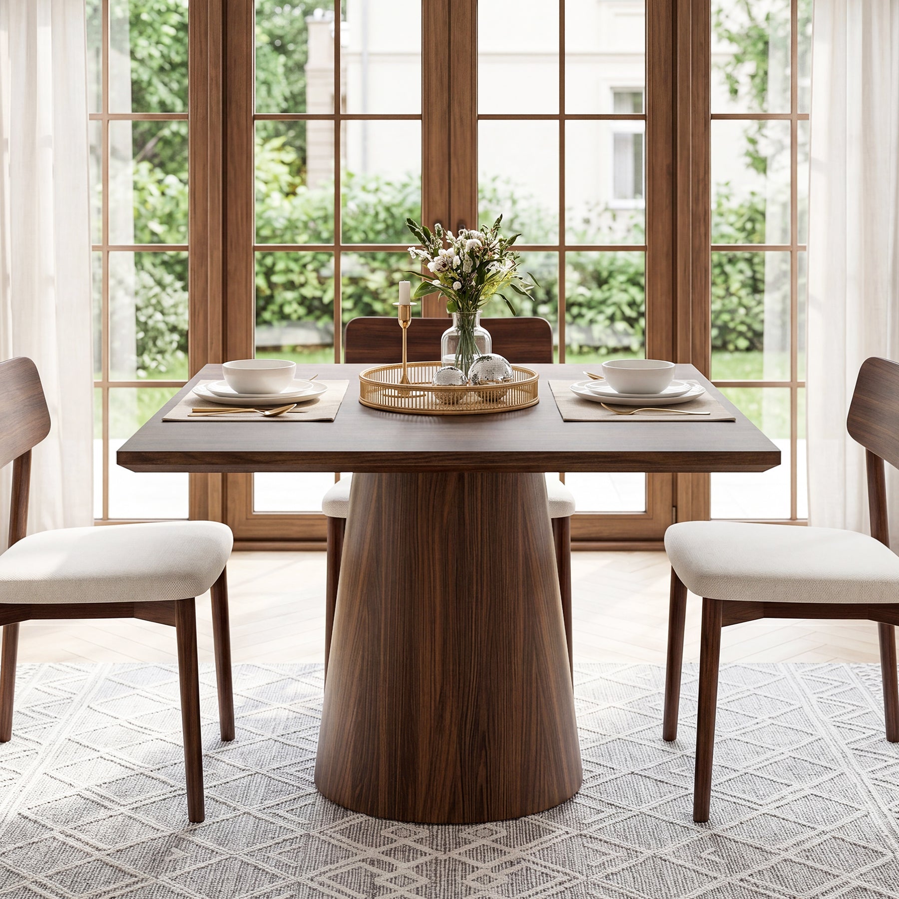 Tribesigns Quadratischer Esstisch 80 cm für 2–4 Personen, Küchentisch im Mid-Century Stil mit Sockelgestell