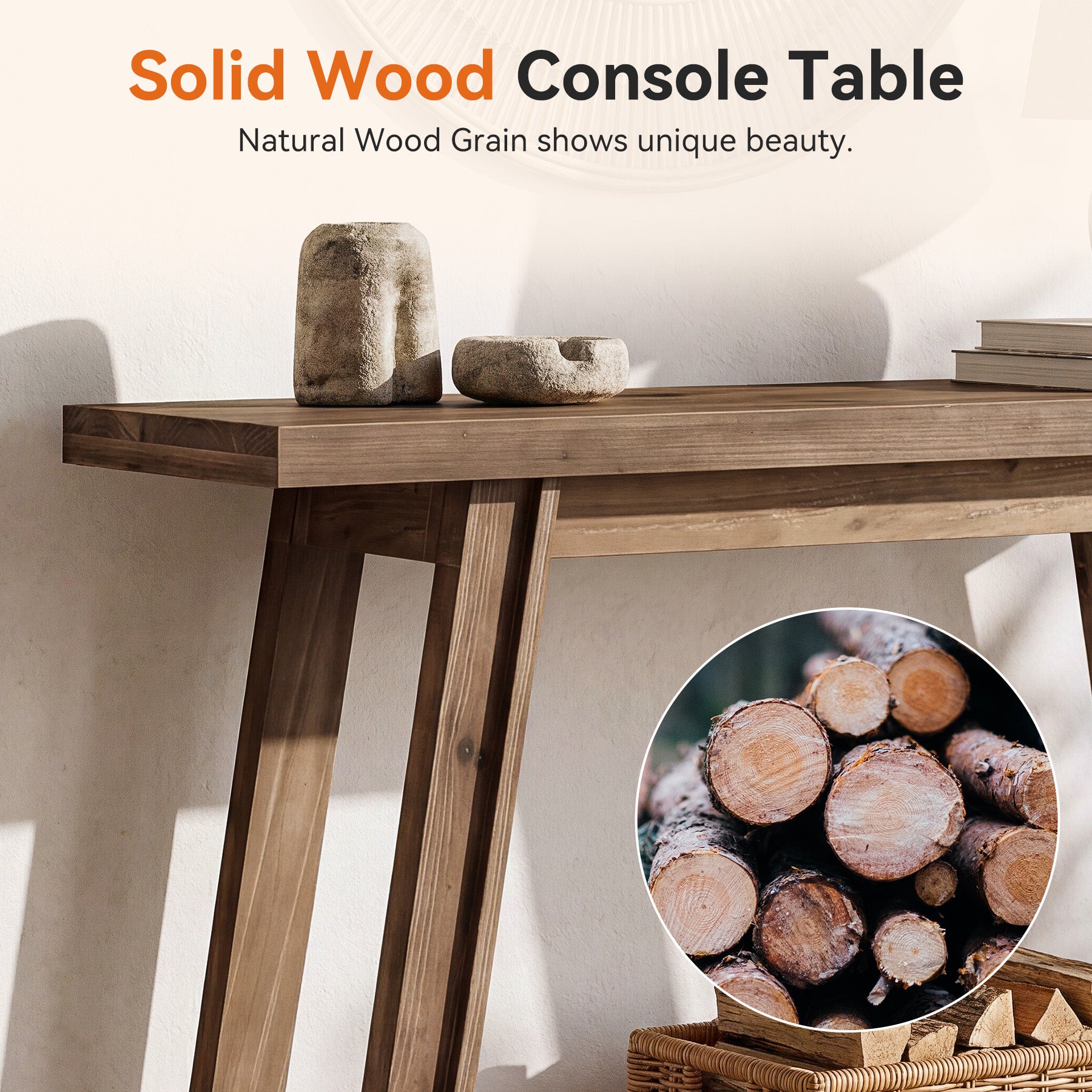 Tribesigns Massivholz Konsolentisch 105 cm mit Ablage, 2-stufiger Sofatisch im Landhausstil
