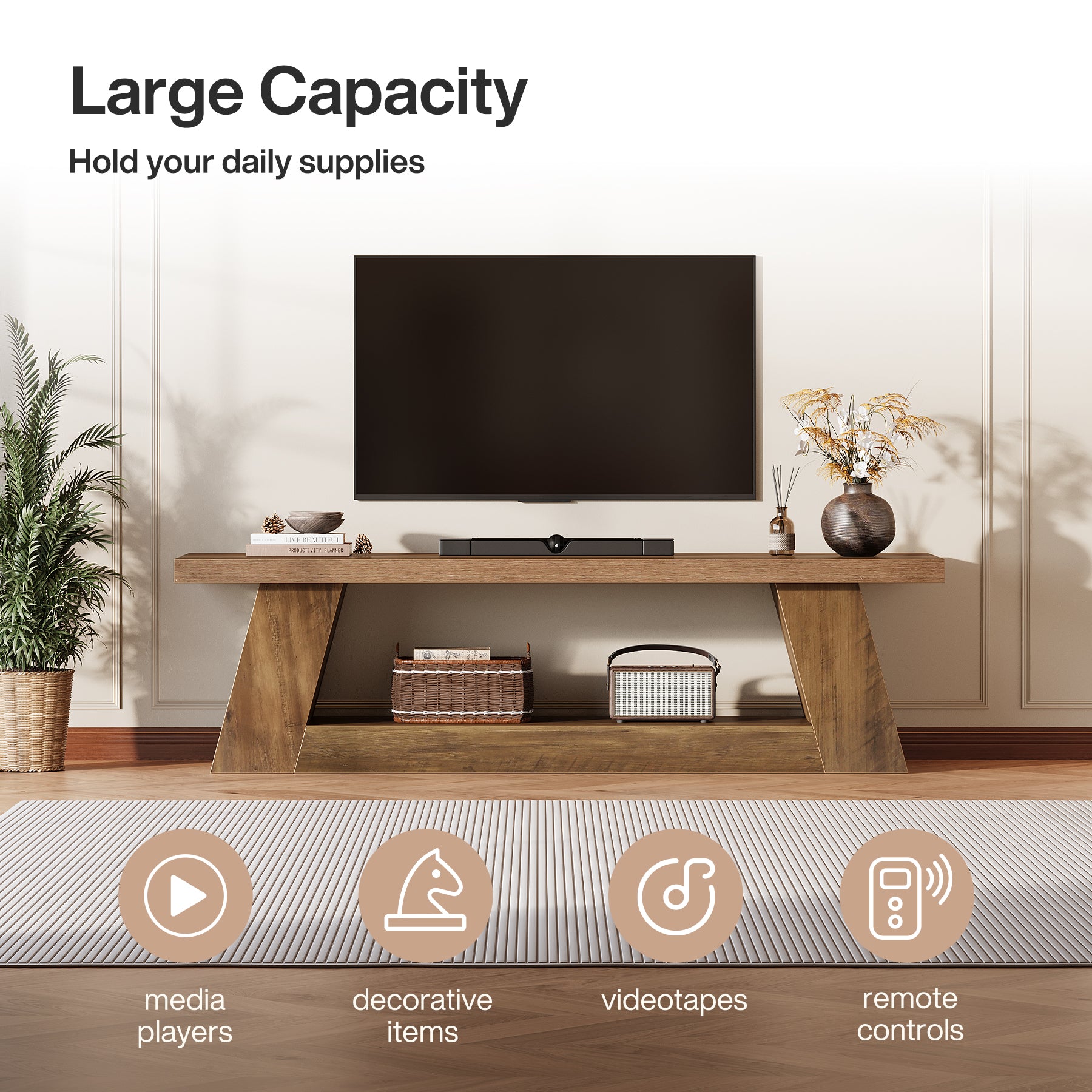 Tribesigns TV Lowboard 160 cm für 75 Zoll Fernseher, Rustikales Media Konsole mit offenen Ablagen