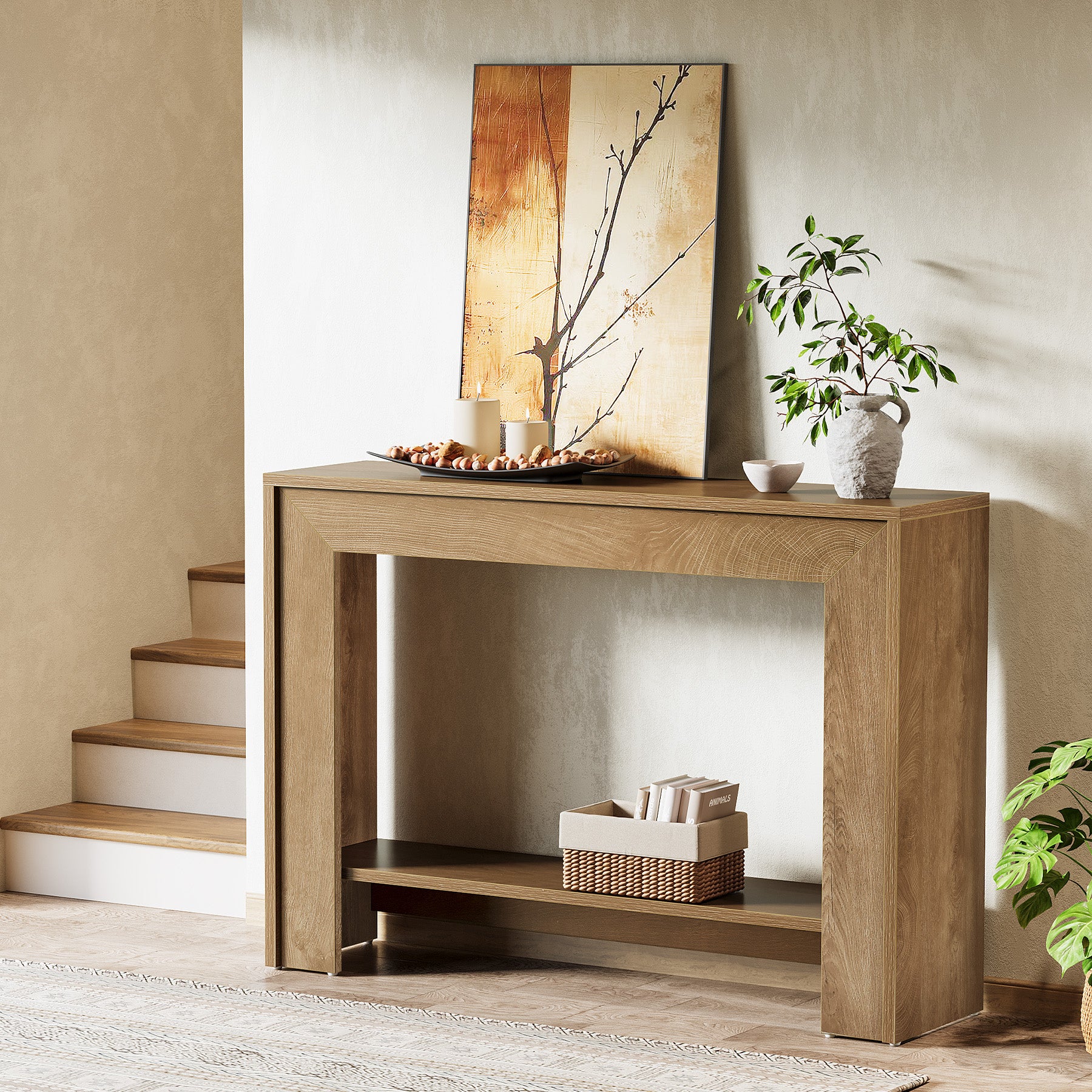 Tribesigns Konsolentisch 105 cm Schmal, Flurtisch mit 2 Ablagen für Eingangsbereich & Wohnzimmer